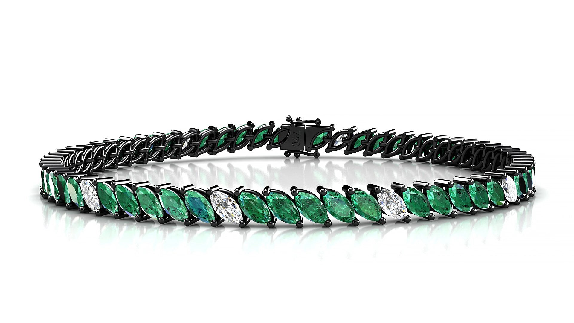 Venezia 5-1 | 18k Black Gold 5 x 2.5 mm Marquise Natural Emerald & Diamond 15 cm Tennis Bracelet