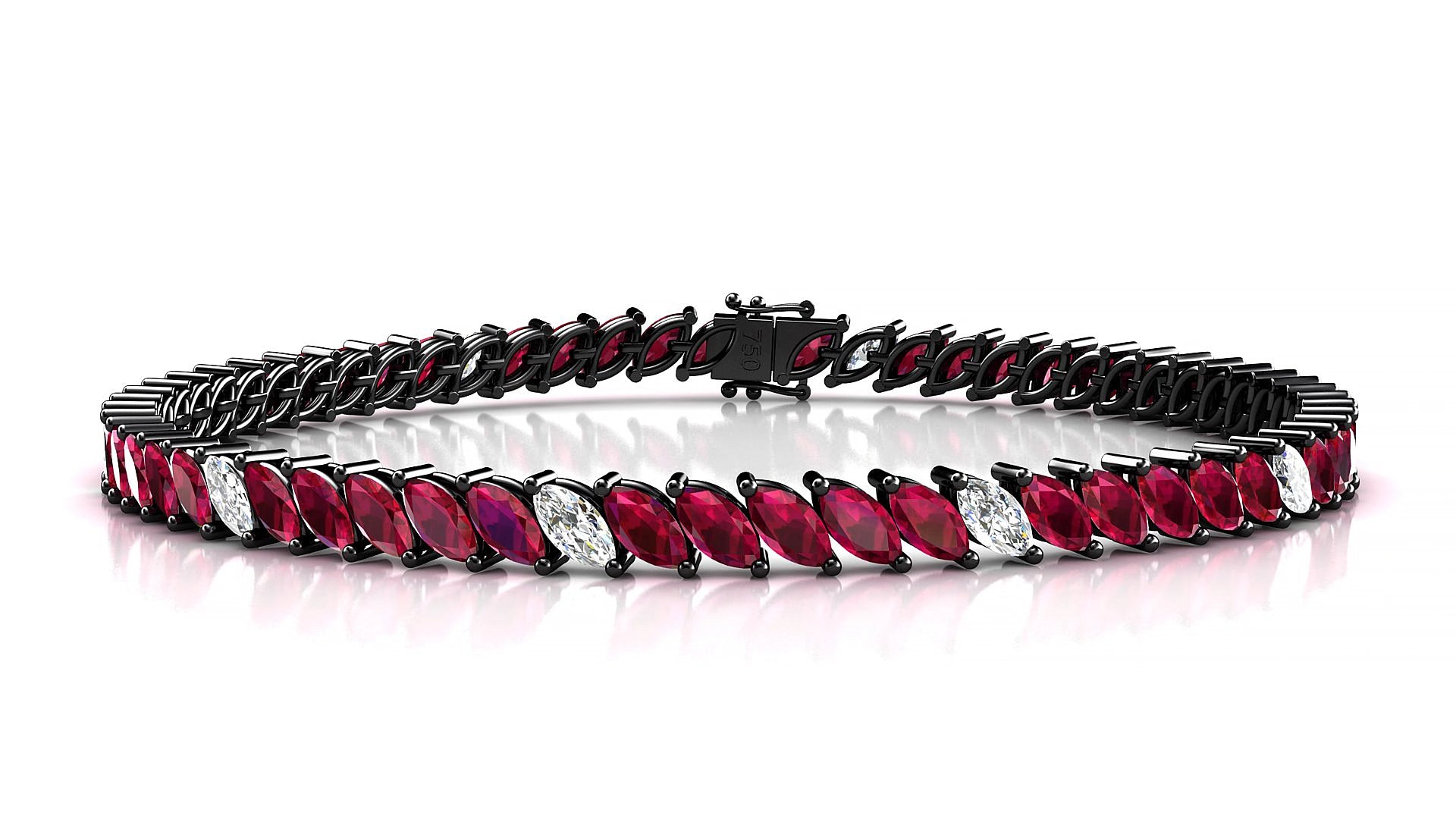 Venezia 5-1 | 18k Black Gold 5 x 2.5 mm Marquise Natural Ruby & Diamond 20 cm Tennis Bracelet