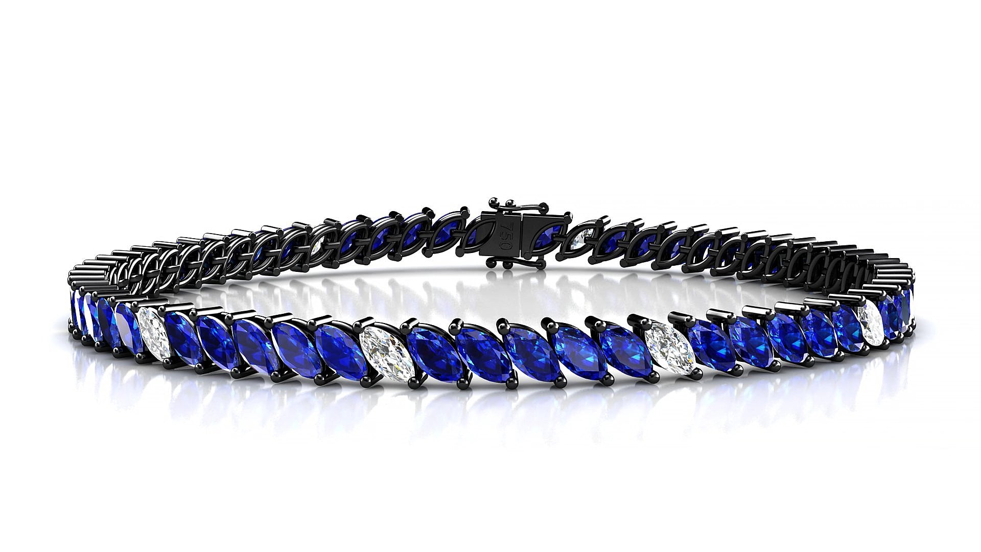 Venezia 5-1 | 18k Black Gold 5 x 2.5 mm Marquise Natural Sapphire & Diamond 17 cm Tennis Bracelet