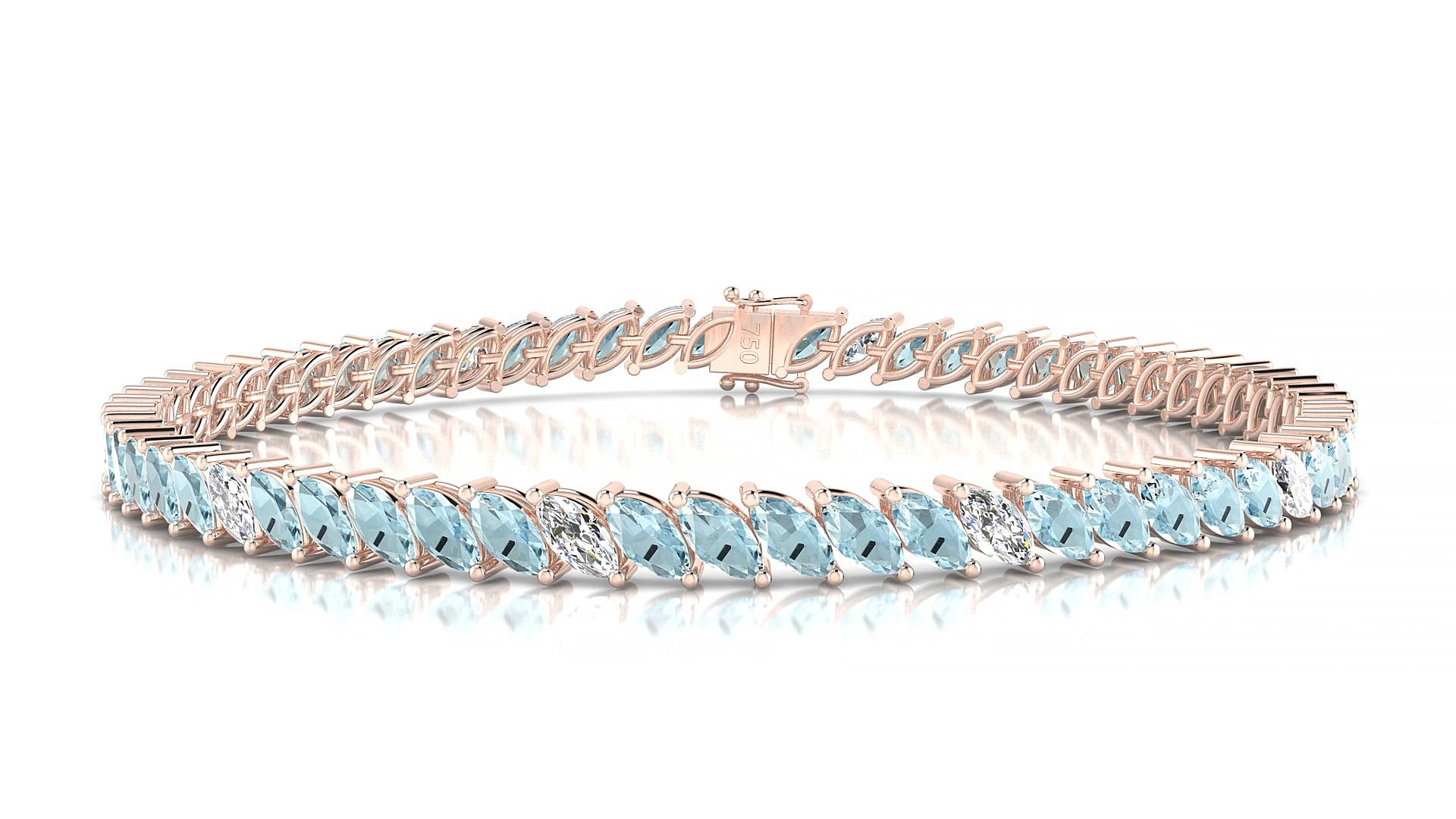 Venezia 5-1 | 18k Rose Gold 5 x 2.5 mm Marquise Natural Aquamarine & Diamond 18 cm Tennis Bracelet