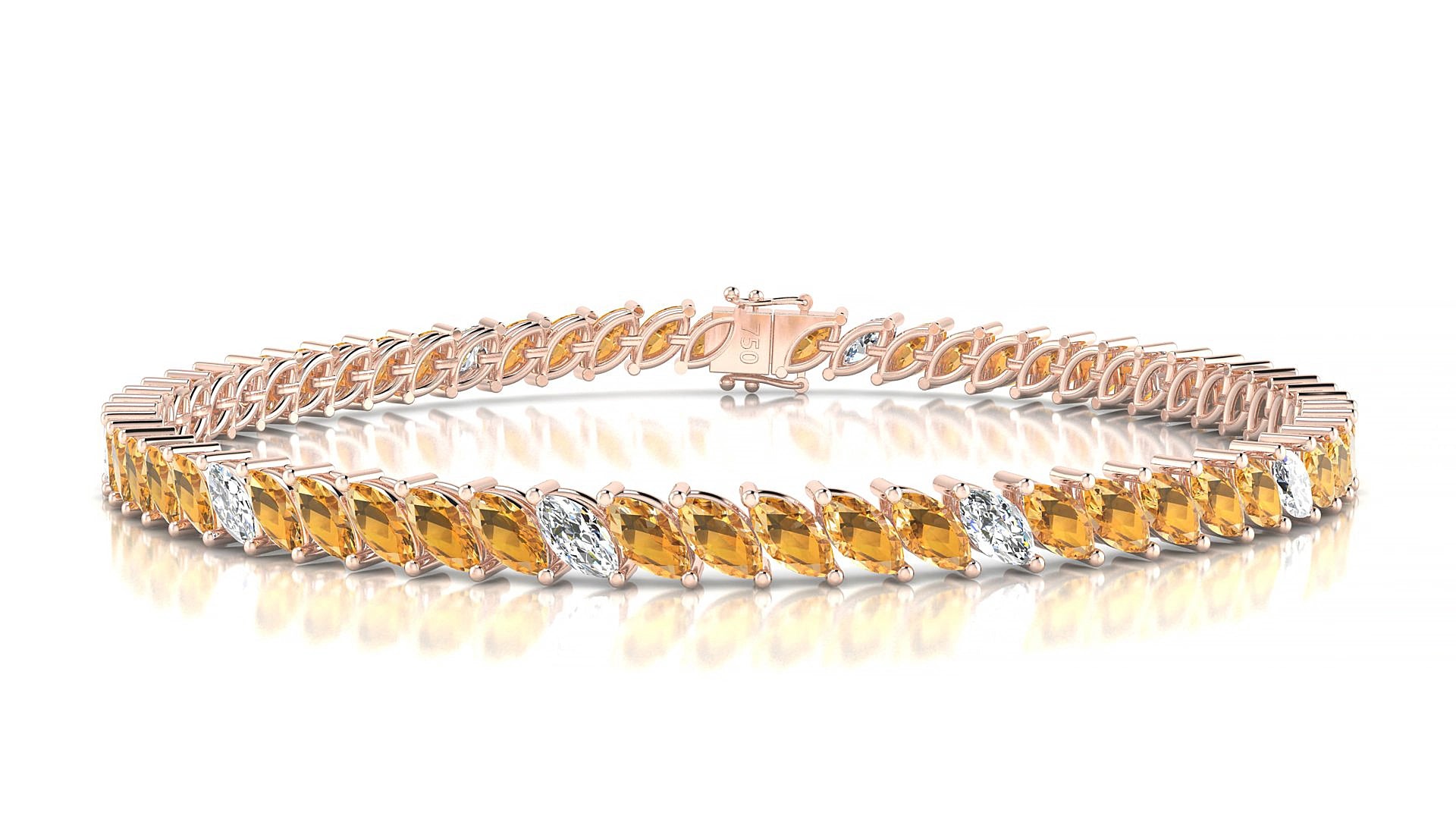 Venezia 5-1 | 18k Rose Gold 5 x 2.5 mm Marquise Natural Citrine & Diamond 17 cm Tennis Bracelet