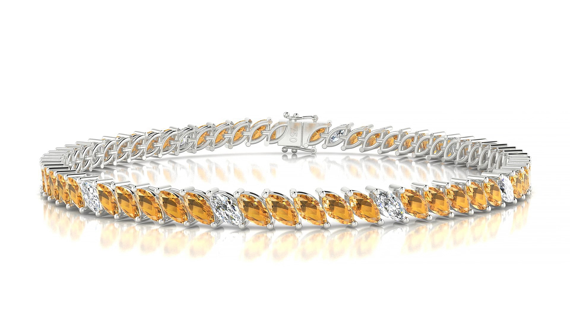 Venezia 5-1 | 18k White Gold 5 x 2.5 mm Marquise Natural Citrine & Diamond 17 cm Tennis Bracelet