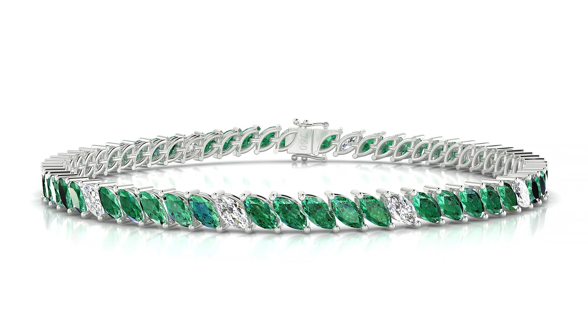 Venezia 5-1 | 18k White Gold 5 x 2.5 mm Marquise Natural Emerald & Diamond 15 cm Tennis Bracelet