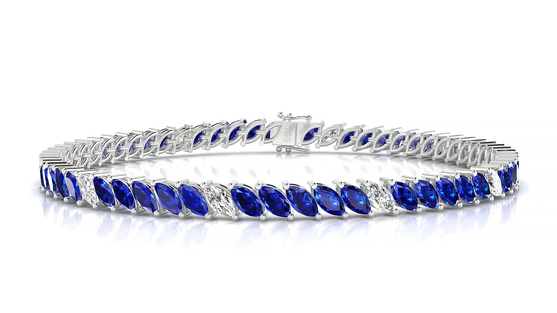 Venezia 5-1 | 18k White Gold 5 x 2.5 mm Marquise Natural Sapphire & Diamond 15 cm Tennis Bracelet