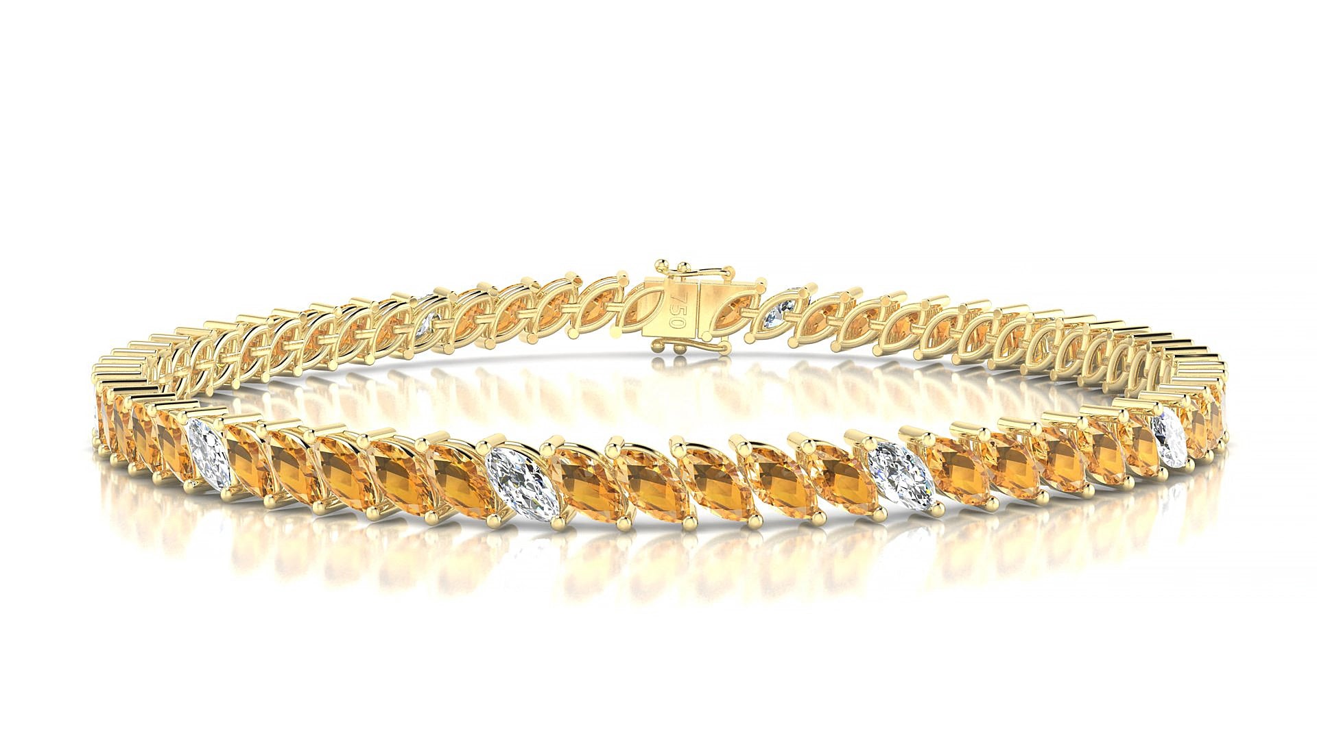 Venezia 5-1 | 18k Yellow Gold 5 x 2.5 mm Marquise Natural Citrine & Diamond 17 cm Tennis Bracelet