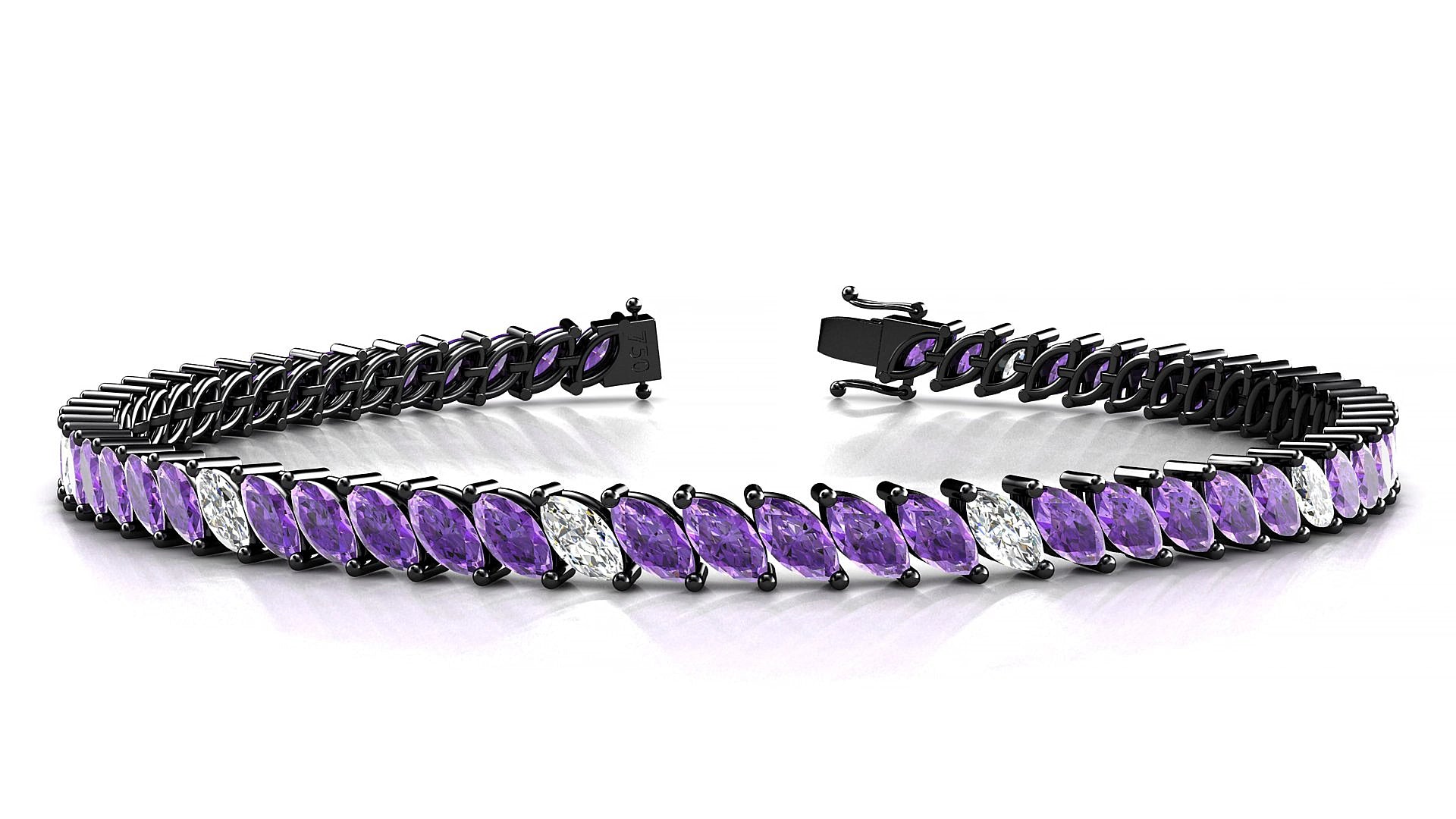 Venezia 5-1 | 18k Black Gold 5 x 2.5 mm Marquise Natural Amethyst & Diamond 15 cm Tennis Bracelet
