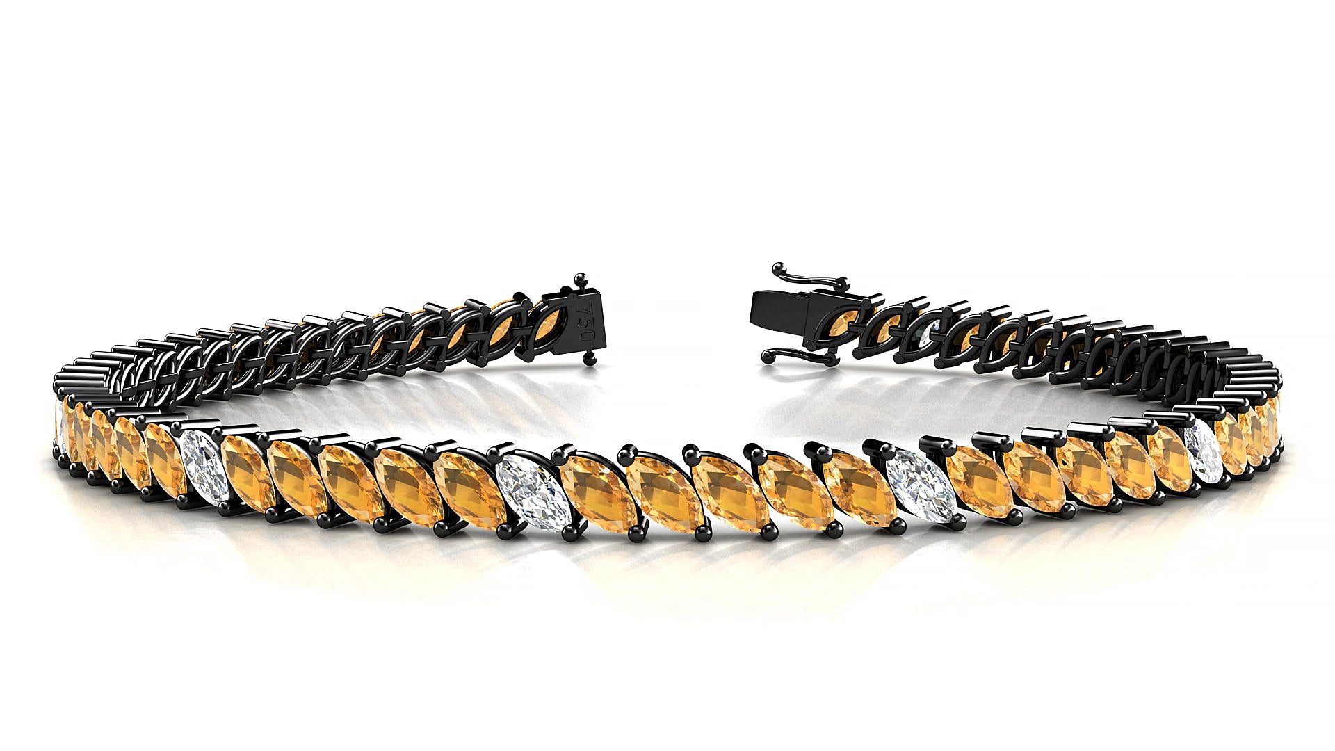 Venezia 5-1 | 18k Black Gold 5 x 2.5 mm Marquise Natural Citrine & Diamond 15 cm Tennis Bracelet
