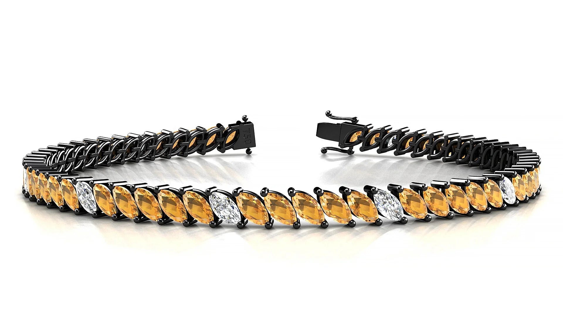 Venezia 5-1 | 18k Black Gold 5 x 2.5 mm Marquise Natural Citrine & Diamond Tennis Bracelet