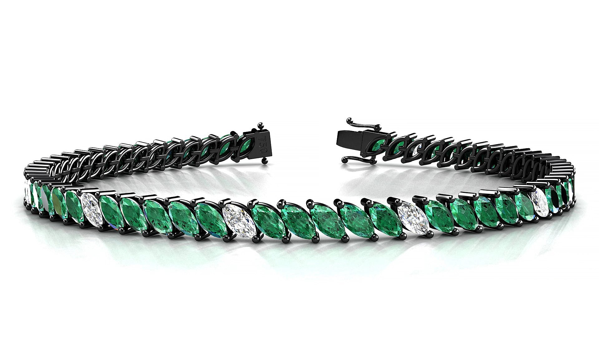 Venezia 5-1 | 18k Black Gold 5 x 2.5 mm Marquise Natural Emerald & Diamond 15 cm Tennis Bracelet