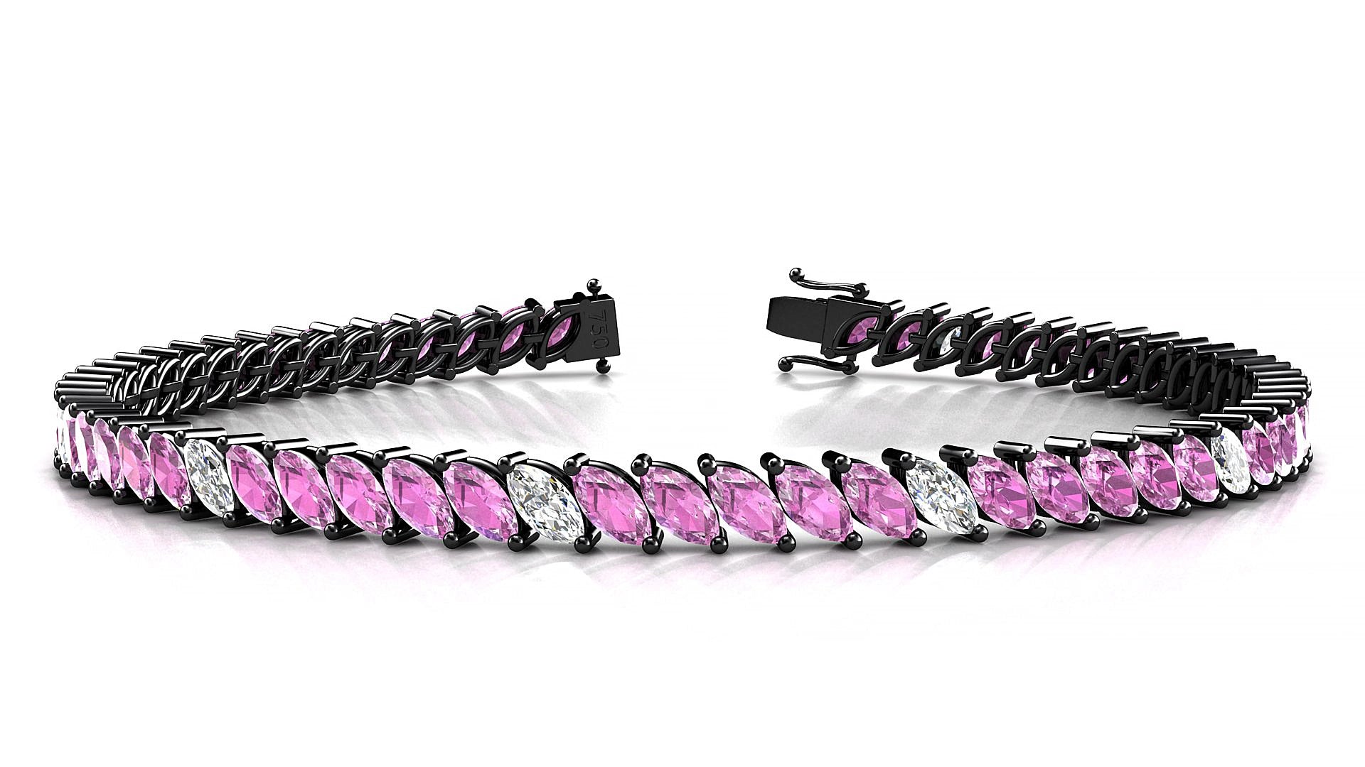 Venezia 5-1 | 18k Black Gold 5 x 2.5 mm Marquise Natural Pink Sapphire & Diamond 15 cm Tennis Bracelet