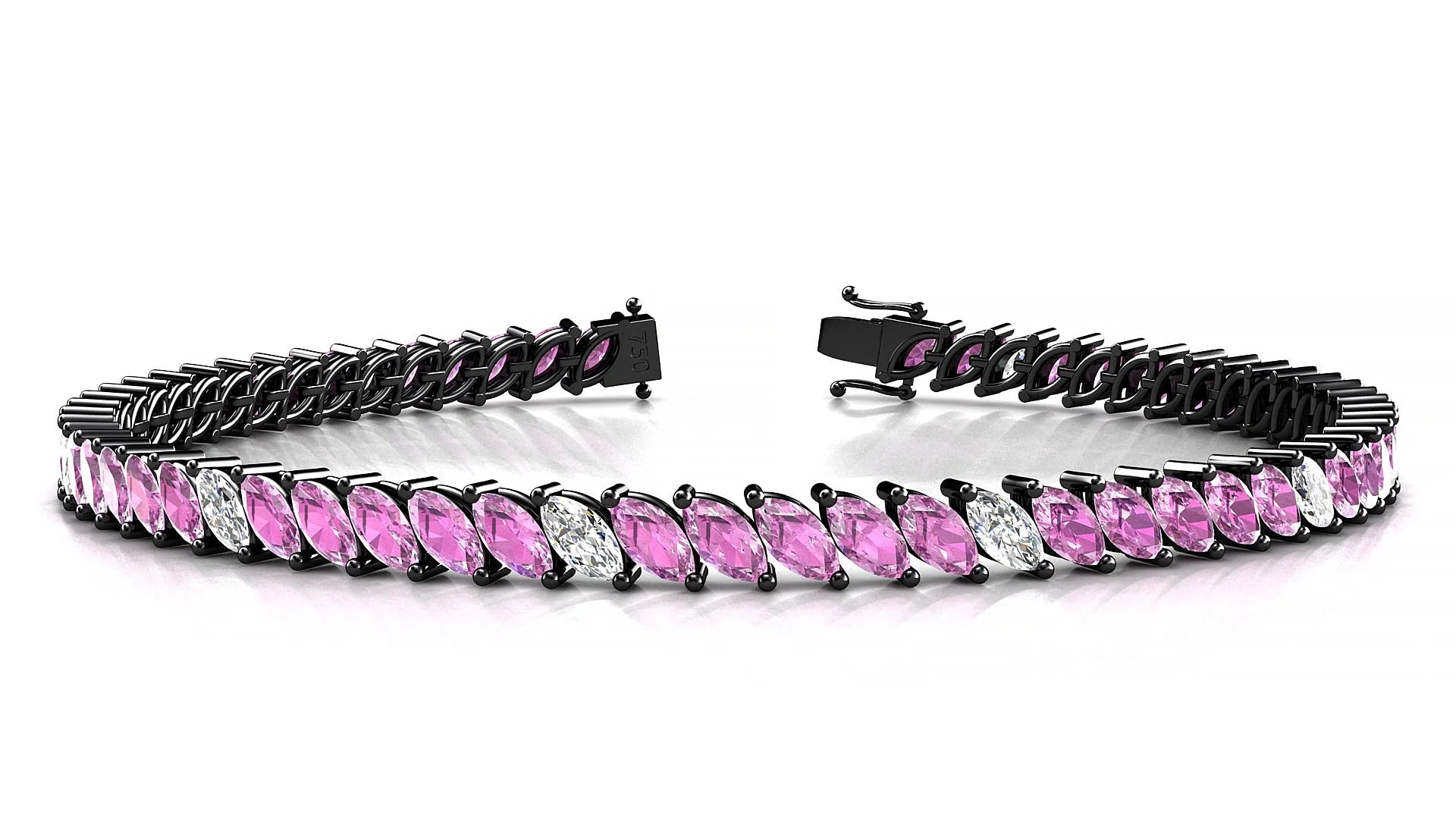 Venezia 5-1 | 18k Black Gold 5 x 2.5 mm Marquise Natural Pink Sapphire & Diamond 18 cm Tennis Bracelet