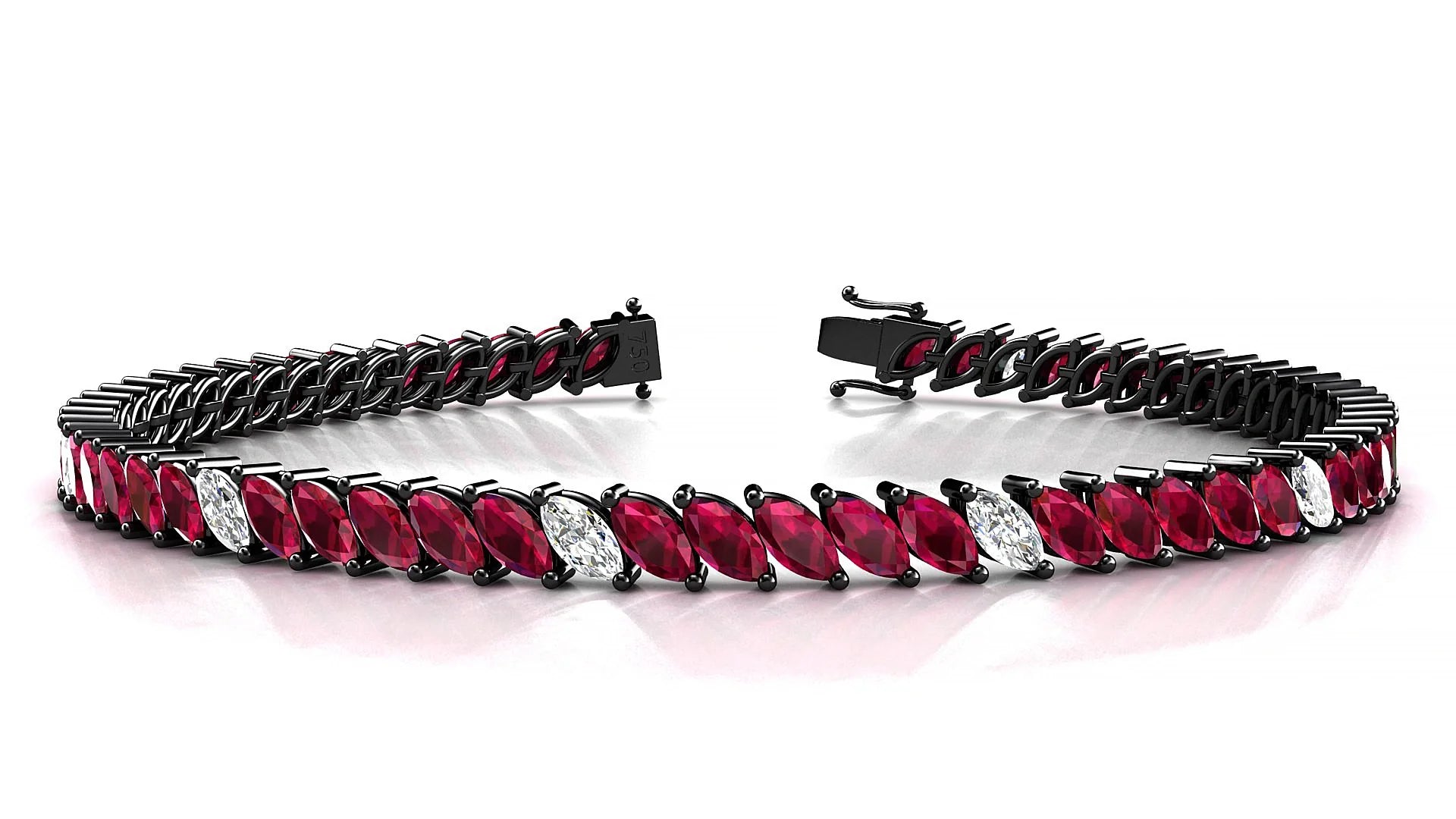 Venezia 5-1 | 18k Black Gold 5 x 2.5 mm Marquise Natural Ruby & Diamond 18 cm Tennis Bracelet