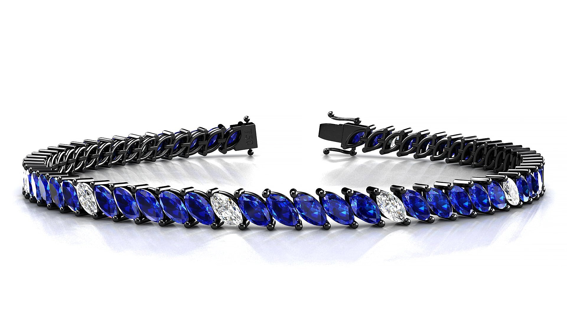 Venezia 5-1 | 18k Black Gold 5 x 2.5 mm Marquise Natural Sapphire & Diamond 15 cm Tennis Bracelet