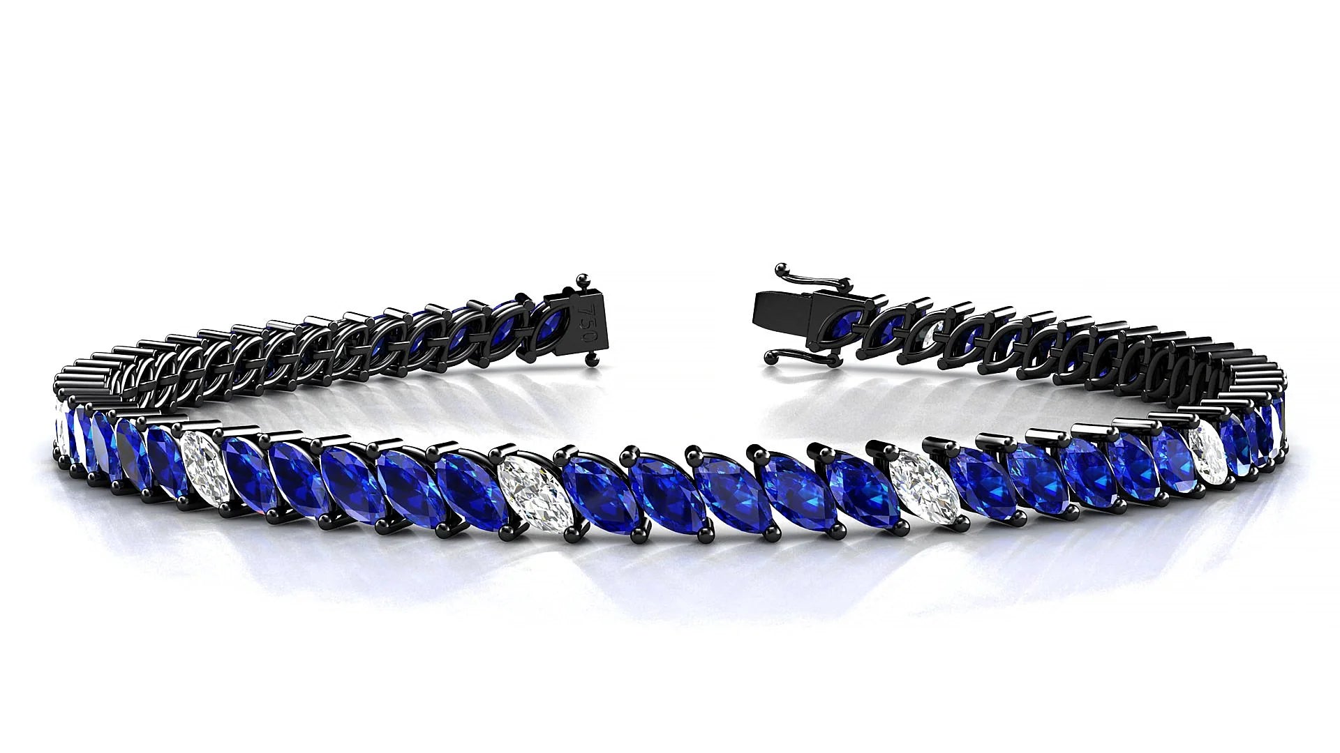 Venezia 5-1 | 18k Black Gold 5 x 2.5 mm Marquise Natural Sapphire & Diamond 18 cm Tennis Bracelet