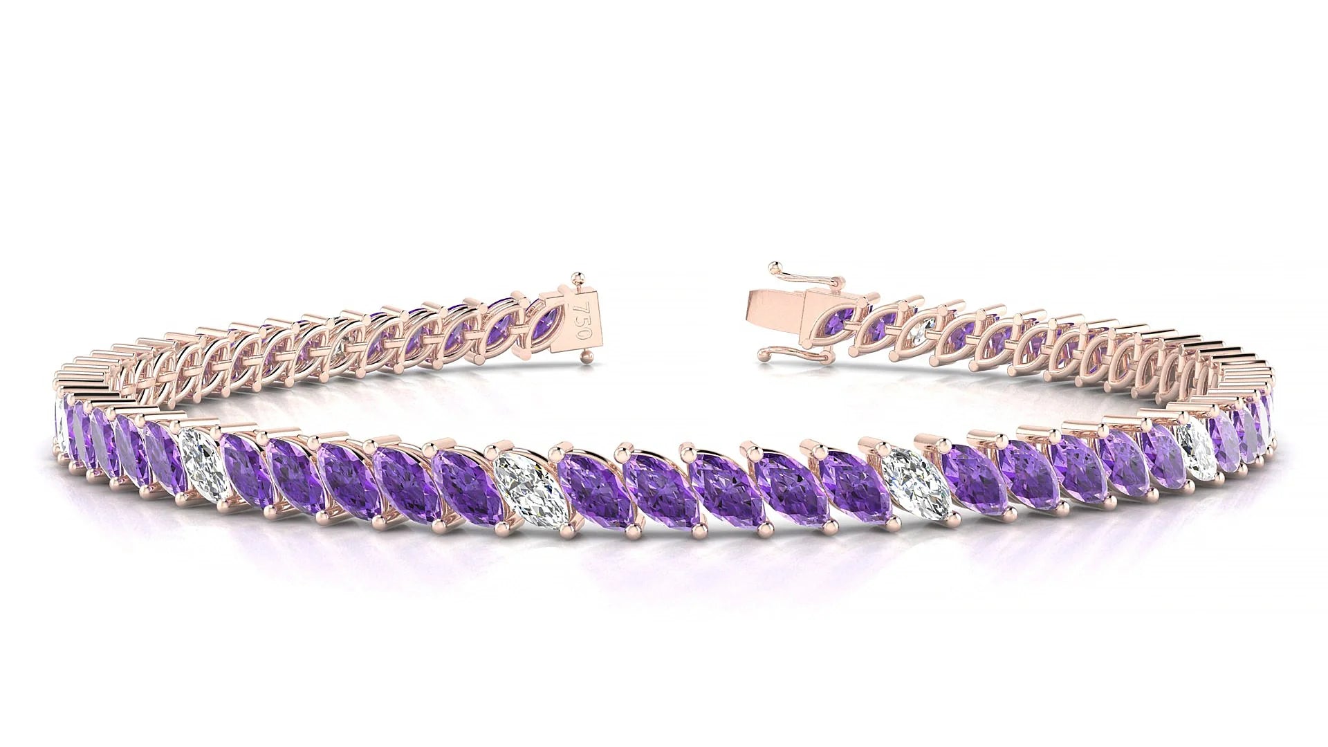 Venezia 5-1 | 18k Rose Gold 5 x 2.5 mm Marquise Natural Amethyst & Diamond Tennis Bracelet