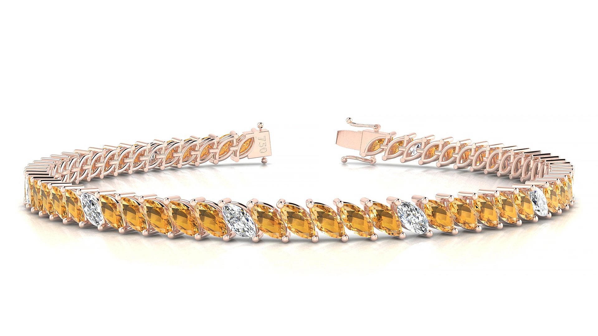 Venezia 5-1 | 18k Rose Gold 5 x 2.5 mm Marquise Natural Citrine & Diamond 15 cm Tennis Bracelet