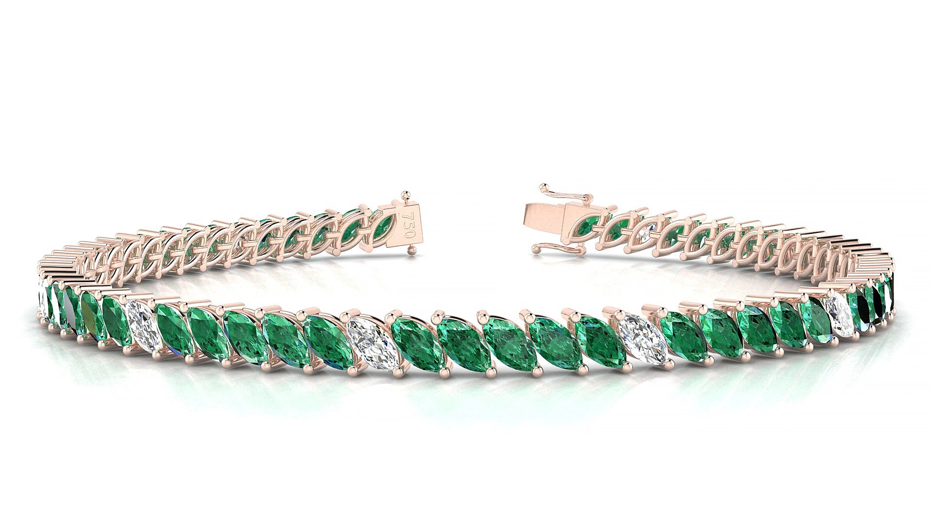 Venezia 5-1 | 18k Rose Gold 5 x 2.5 mm Marquise Natural Emerald & Diamond 19 cm Tennis Bracelet