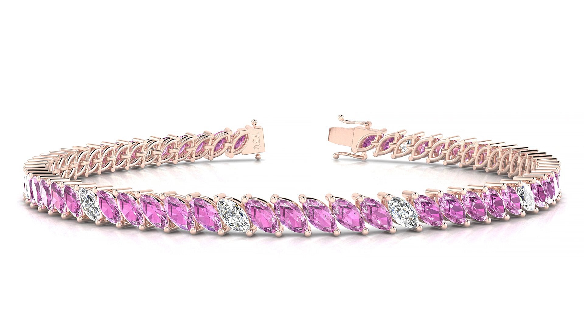 Venezia 5-1 | 18k Rose Gold 5 x 2.5 mm Marquise Natural Pink Sapphire & Diamond 15 cm Tennis Bracelet