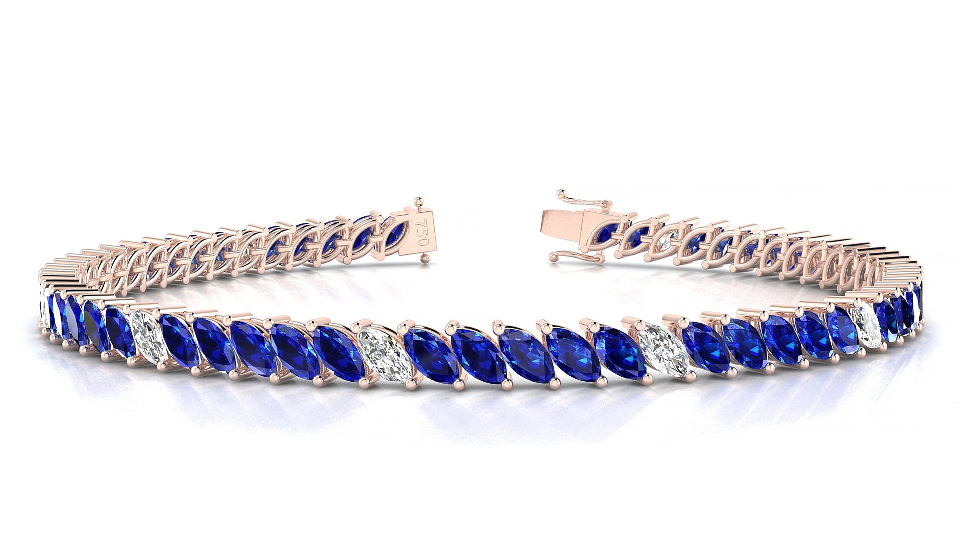 Venezia 5-1 | 18k Rose Gold 5 x 2.5 mm Marquise Natural Sapphire & Diamond 15 cm Tennis Bracelet