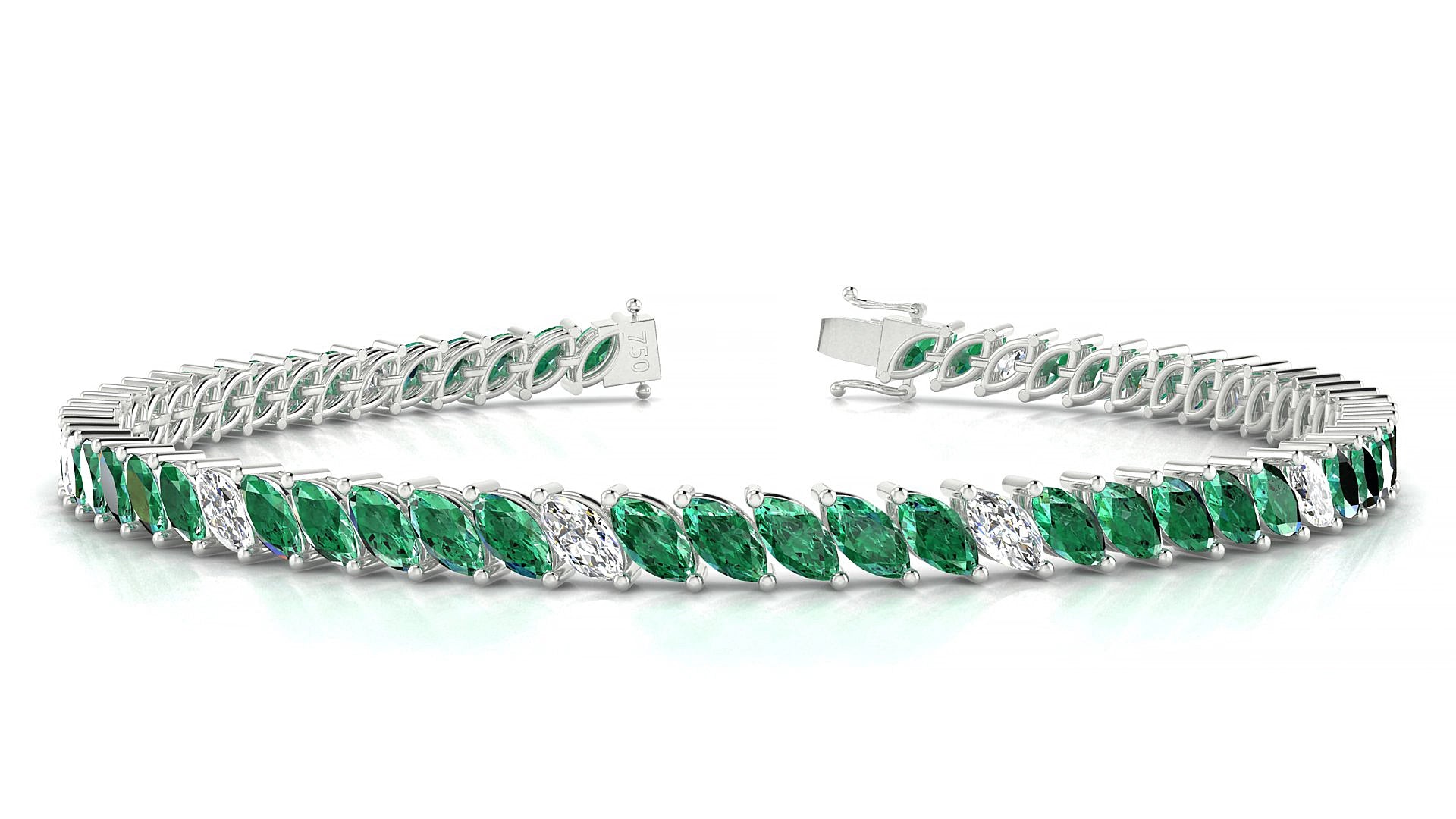 Venezia 5-1 | 18k White Gold 5 x 2.5 mm Marquise Natural Emerald & Diamond 15 cm Tennis Bracelet