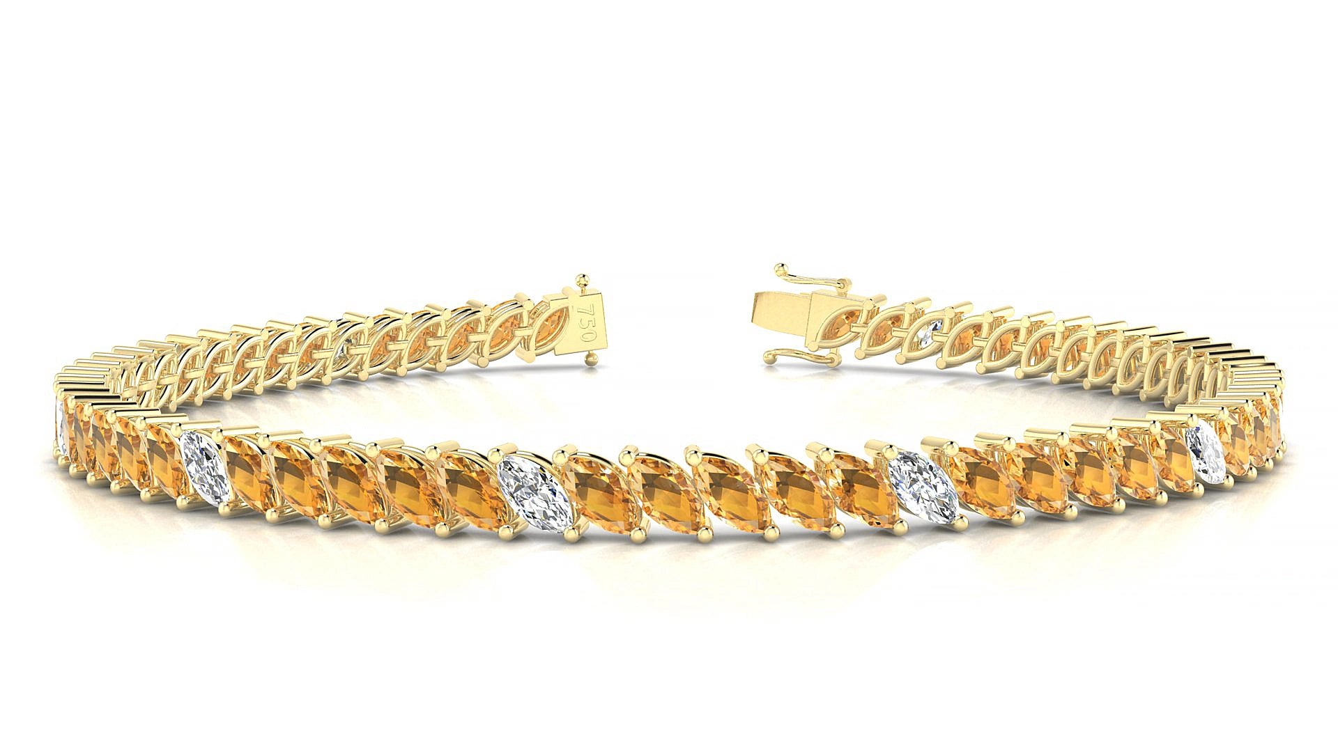 Venezia 5-1 | 18k Yellow Gold 5 x 2.5 mm Marquise Natural Citrine & Diamond 17 cm Tennis Bracelet