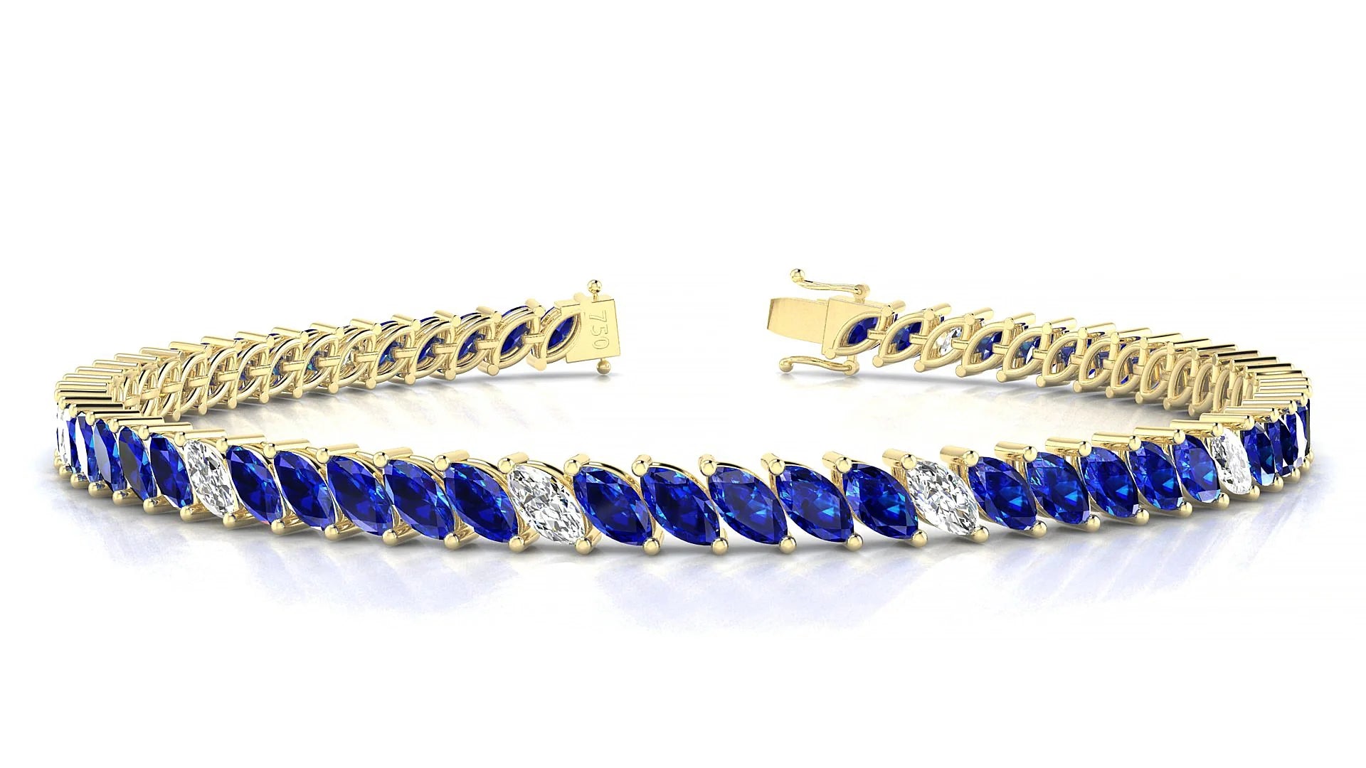 Venezia 5-1 | 18k Yellow Gold 5 x 2.5 mm Marquise Natural Sapphire & Diamond 18 cm Tennis Bracelet