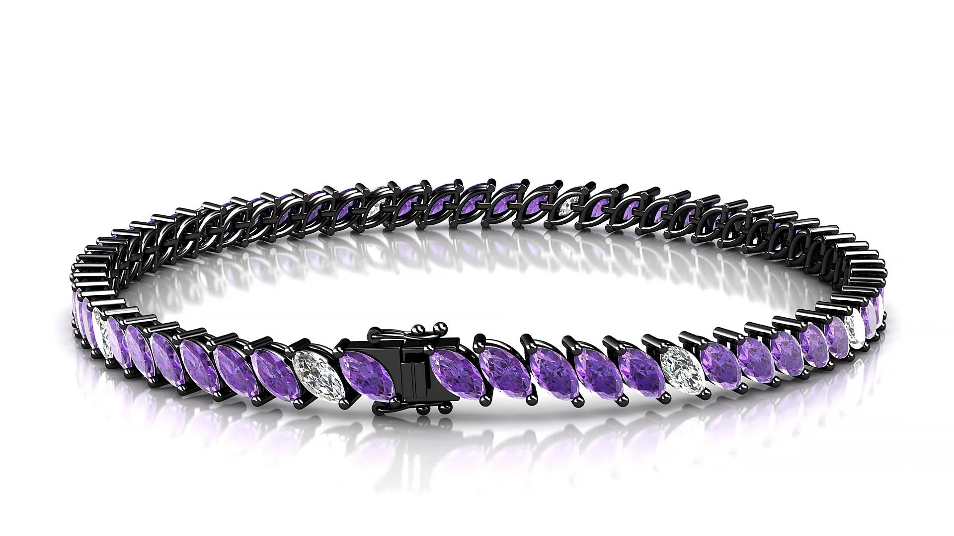 Venezia 5-1 | 18k Black Gold 5 x 2.5 mm Marquise Natural Amethyst & Diamond Tennis Bracelet