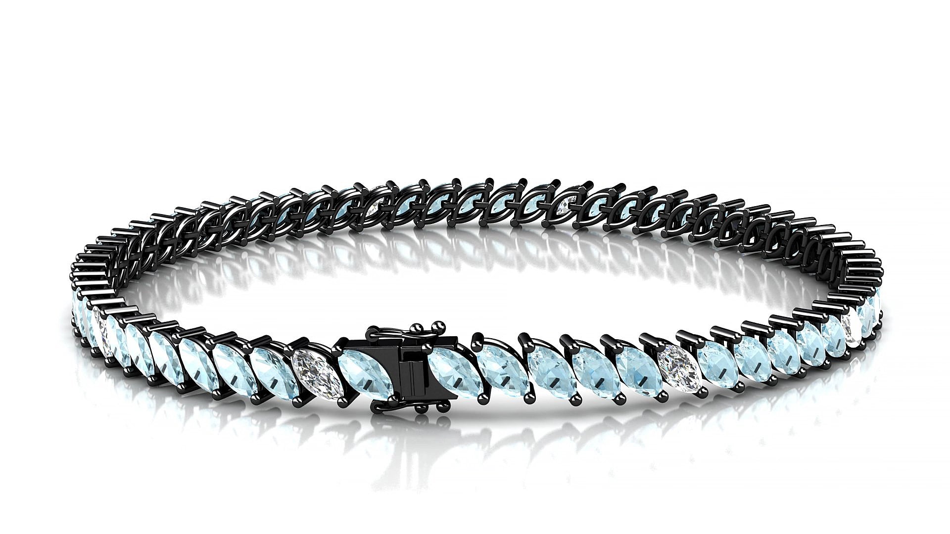 Venezia 5-1 | 18k Black Gold 5 x 2.5 mm Marquise Natural Aquamarine & Diamond 15 cm Tennis Bracelet