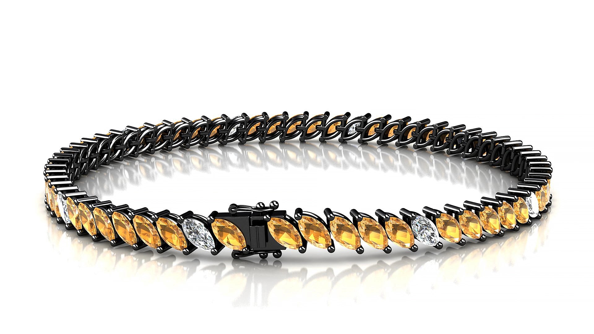 Venezia 5-1 | 18k Black Gold 5 x 2.5 mm Marquise Natural Citrine & Diamond 15 cm Tennis Bracelet