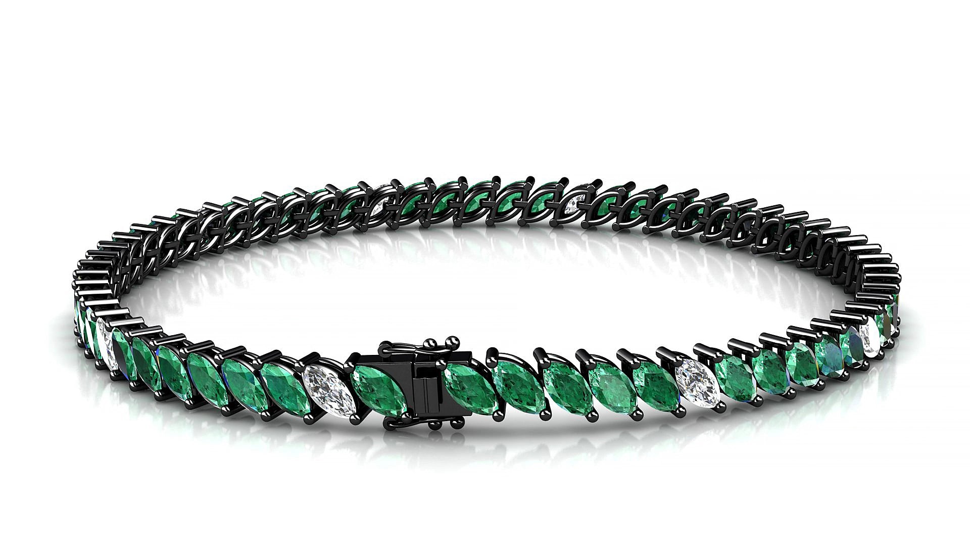 Venezia 5-1 | 18k Black Gold 5 x 2.5 mm Marquise Natural Emerald & Diamond 16 cm Tennis Bracelet