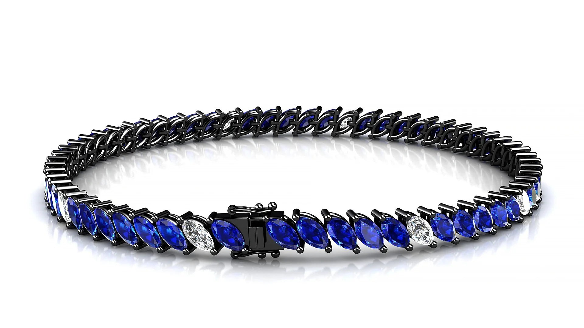 Venezia 5-1 | 18k Black Gold 5 x 2.5 mm Marquise Natural Sapphire & Diamond 18 cm Tennis Bracelet