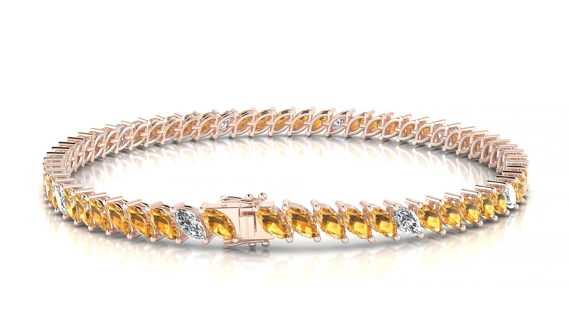 Venezia 5-1 | 18k Rose Gold 5 x 2.5 mm Marquise Natural Citrine & Diamond 16 cm Tennis Bracelet