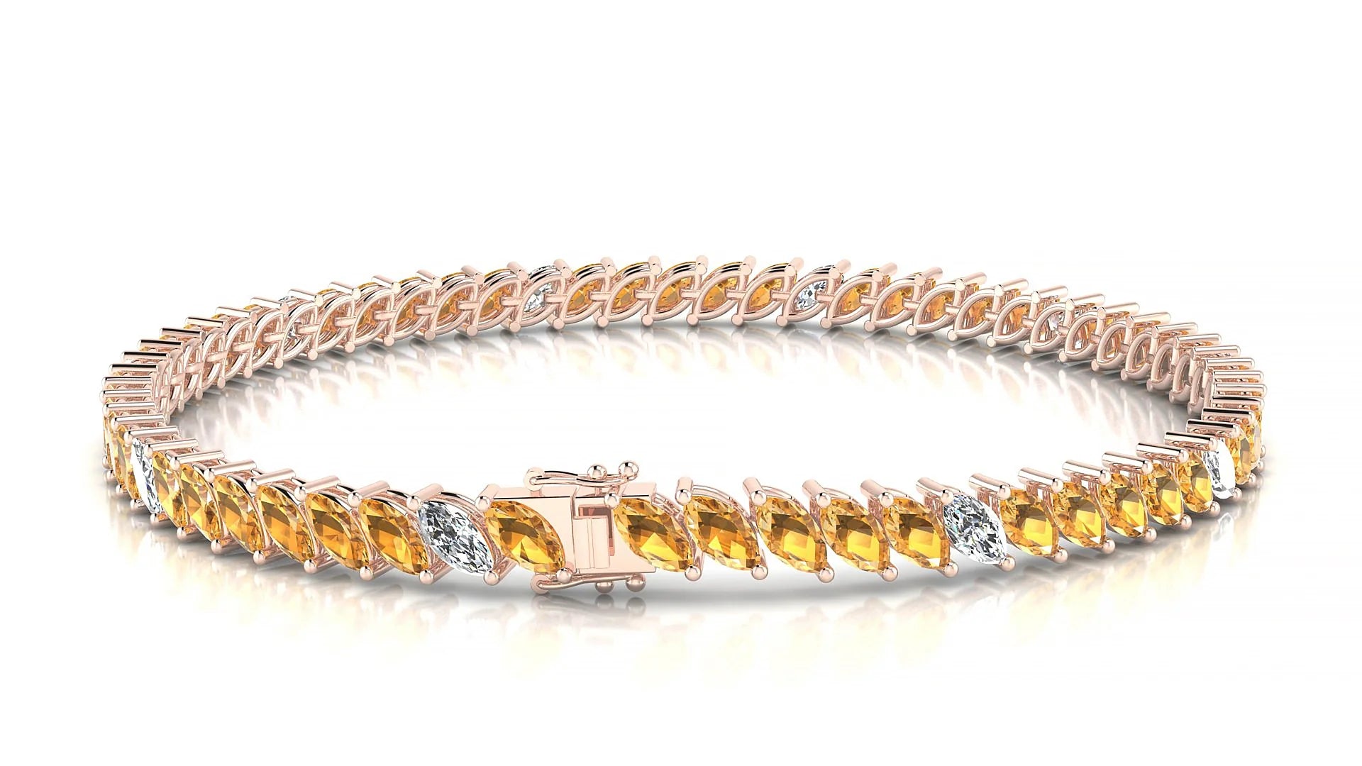 Venezia 5-1 | 18k Rose Gold 5 x 2.5 mm Marquise Natural Citrine & Diamond Tennis Bracelet