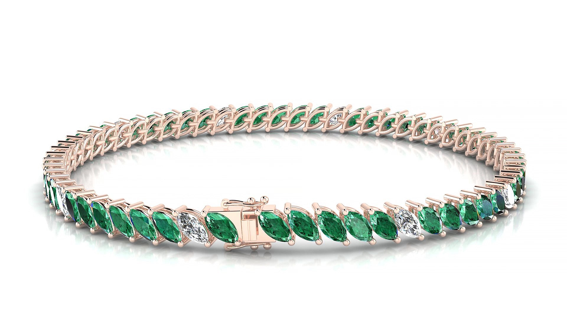 Venezia 5-1 | 18k Rose Gold 5 x 2.5 mm Marquise Natural Emerald & Diamond 18 cm Tennis Bracelet