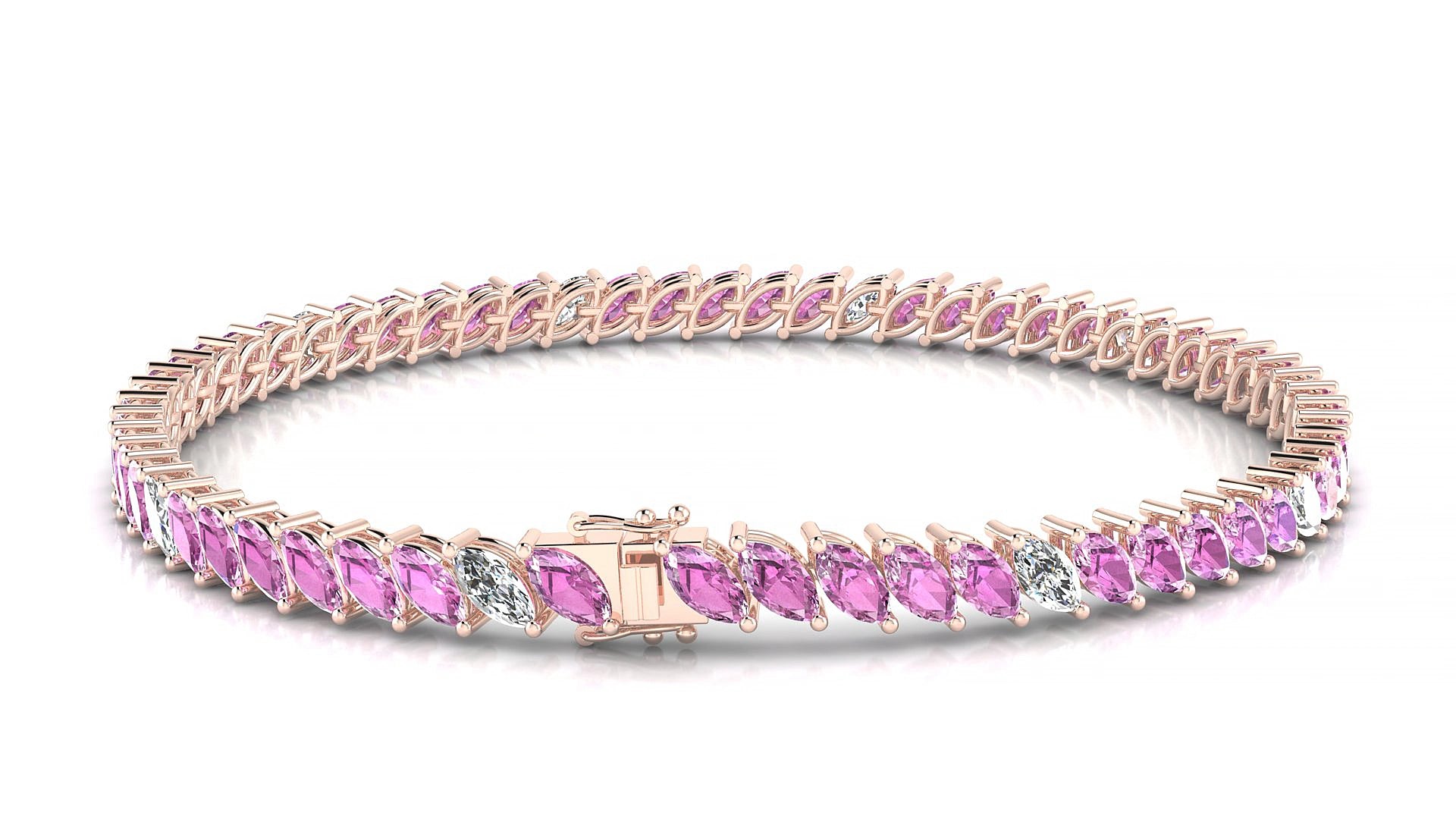 Venezia 5-1 | 18k Rose Gold 5 x 2.5 mm Marquise Natural Pink Sapphire & Diamond 19 cm Tennis Bracelet