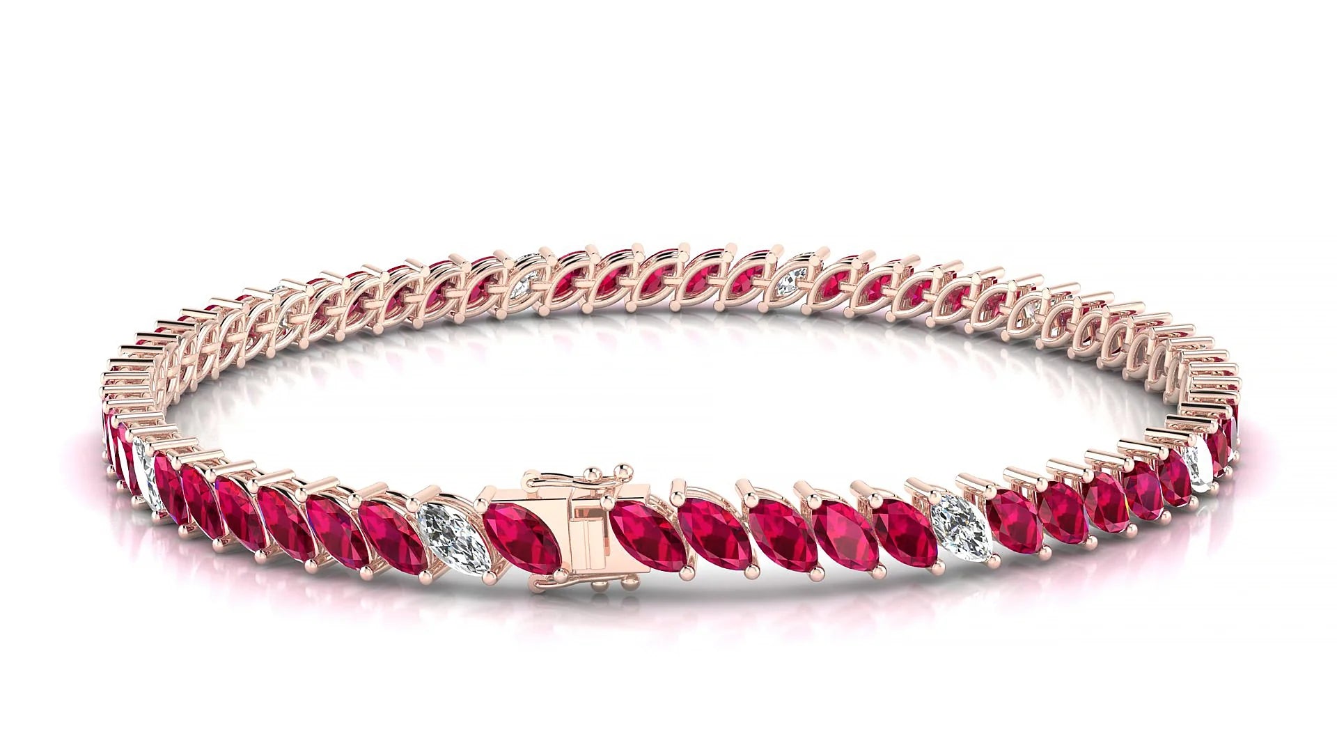 Venezia 5-1 | 18k Rose Gold 5 x 2.5 mm Marquise Natural Ruby & Diamond 18 cm Tennis Bracelet