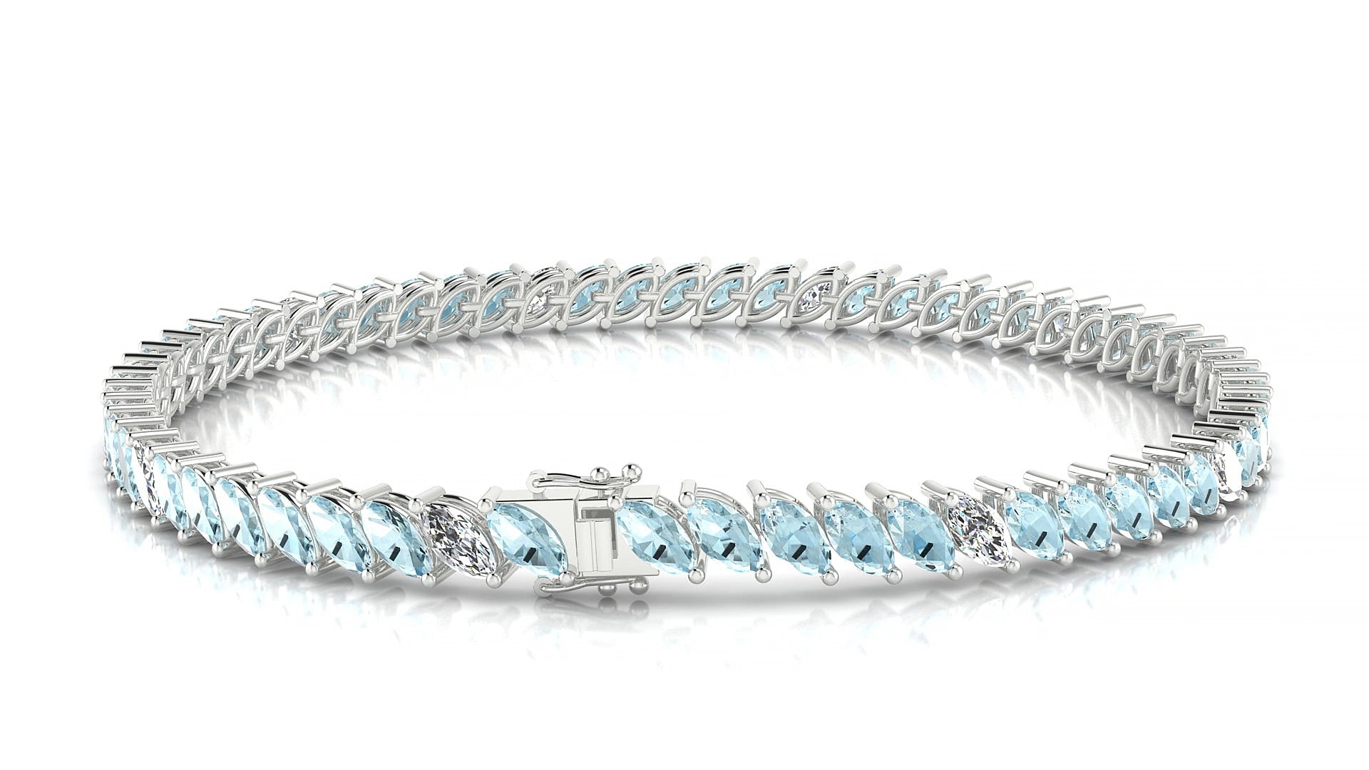 Venezia 5-1 | 18k White Gold 5 x 2.5 mm Marquise Natural Aquamarine & Diamond 17 cm Tennis Bracelet