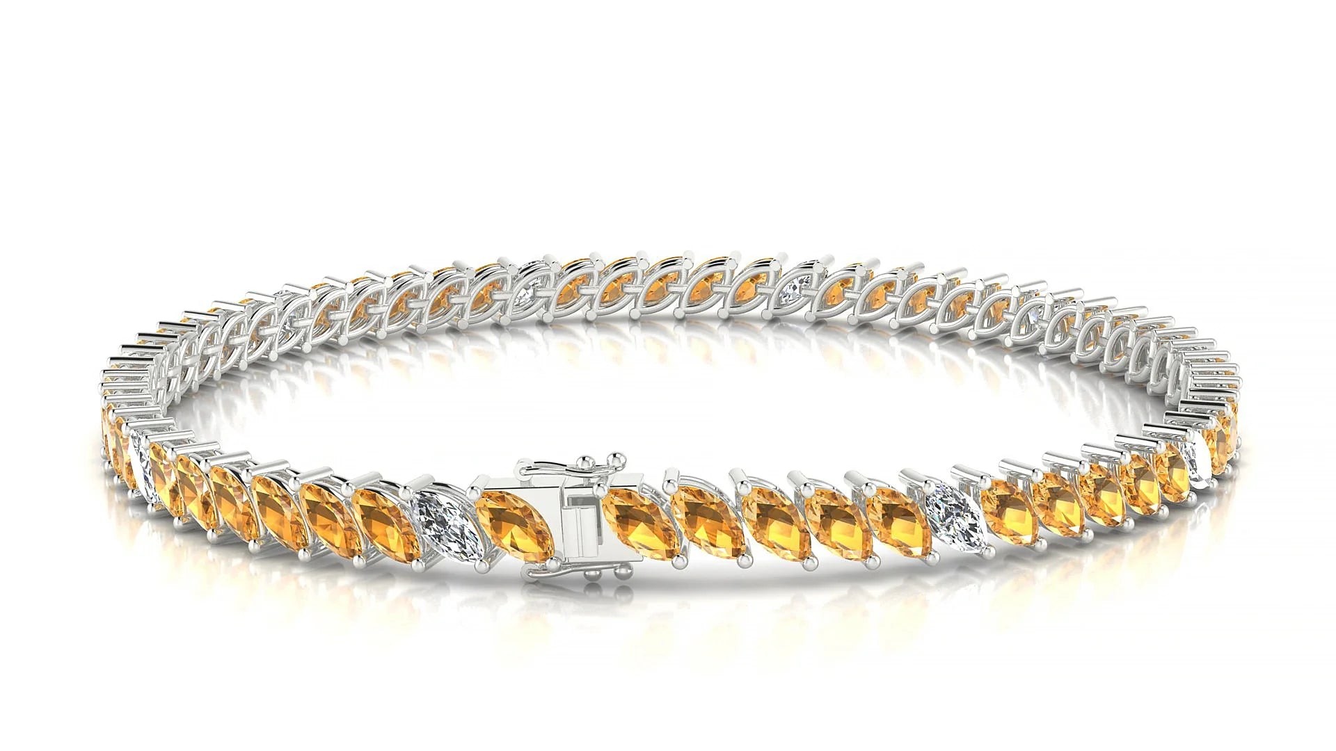 Venezia 5-1 | 18k White Gold 5 x 2.5 mm Marquise Natural Citrine & Diamond Tennis Bracelet