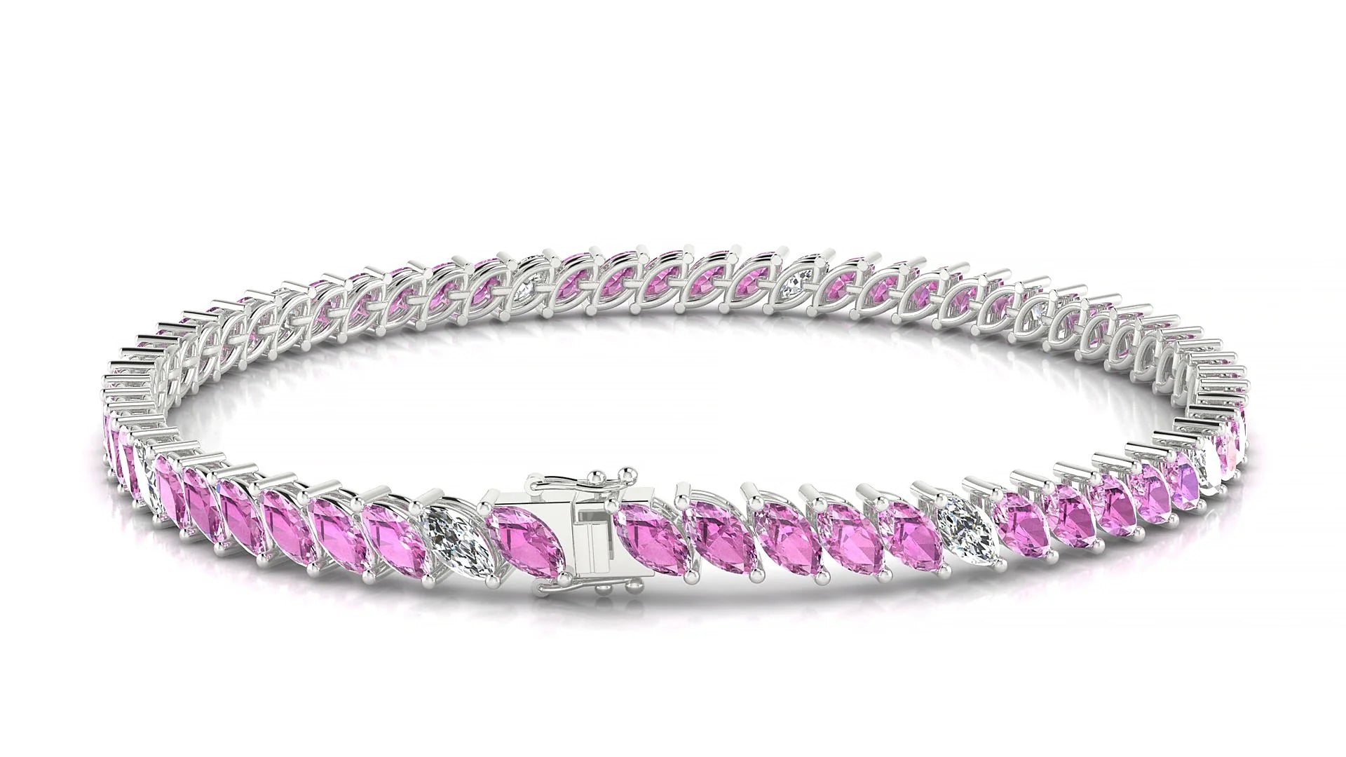 Venezia 5-1 | 18k White Gold 5 x 2.5 mm Marquise Natural Pink Sapphire & Diamond 18 cm Tennis Bracelet