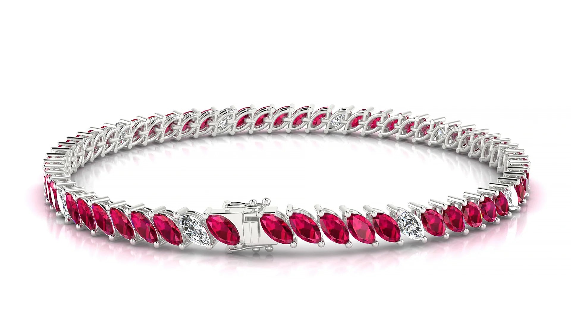Venezia 5-1 | 18k White Gold 5 x 2.5 mm Marquise Natural Ruby & Diamond 18 cm Tennis Bracelet