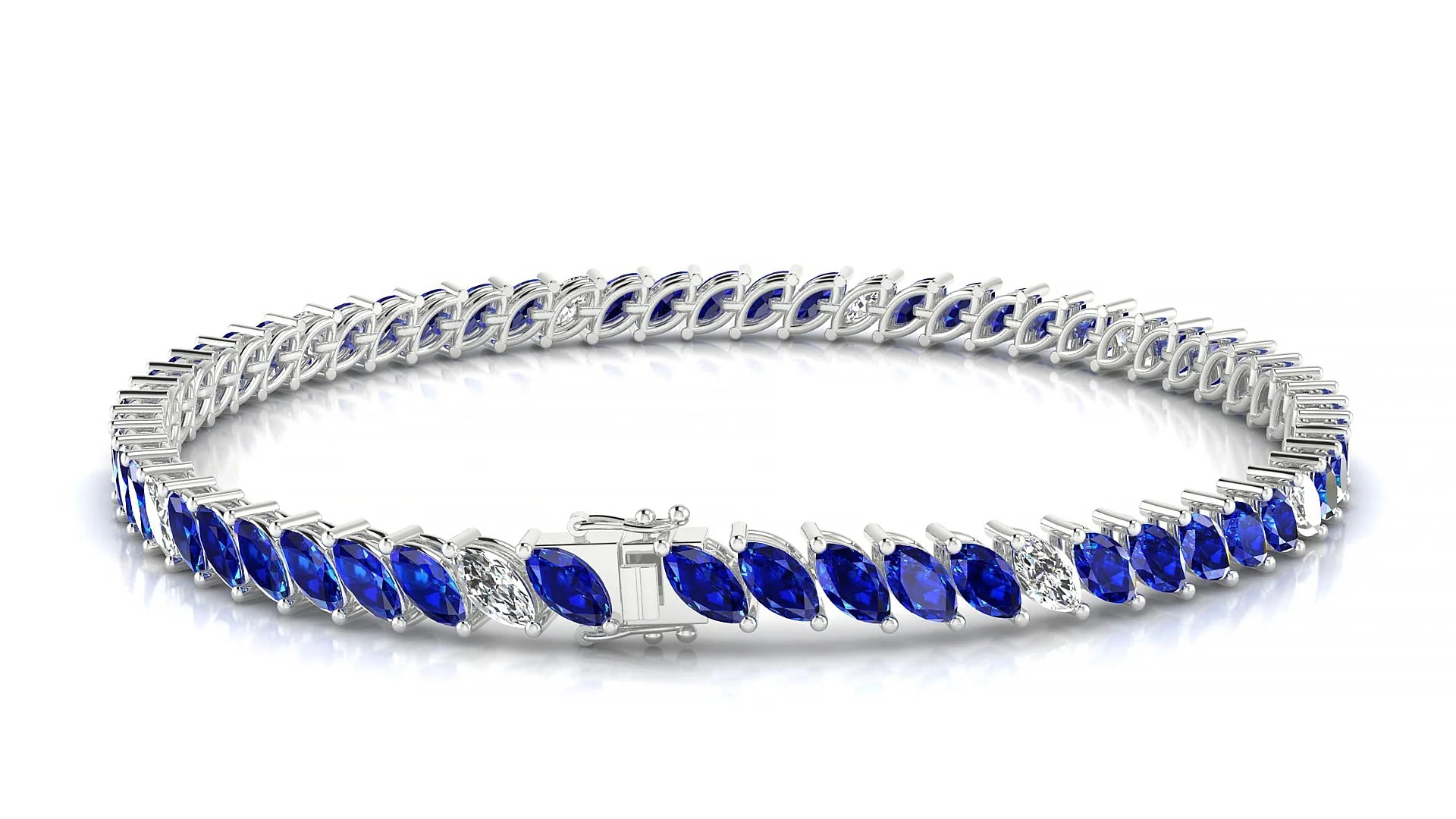 Venezia 5-1 | 18k White Gold 5 x 2.5 mm Marquise Natural Sapphire & Diamond 18 cm Tennis Bracelet