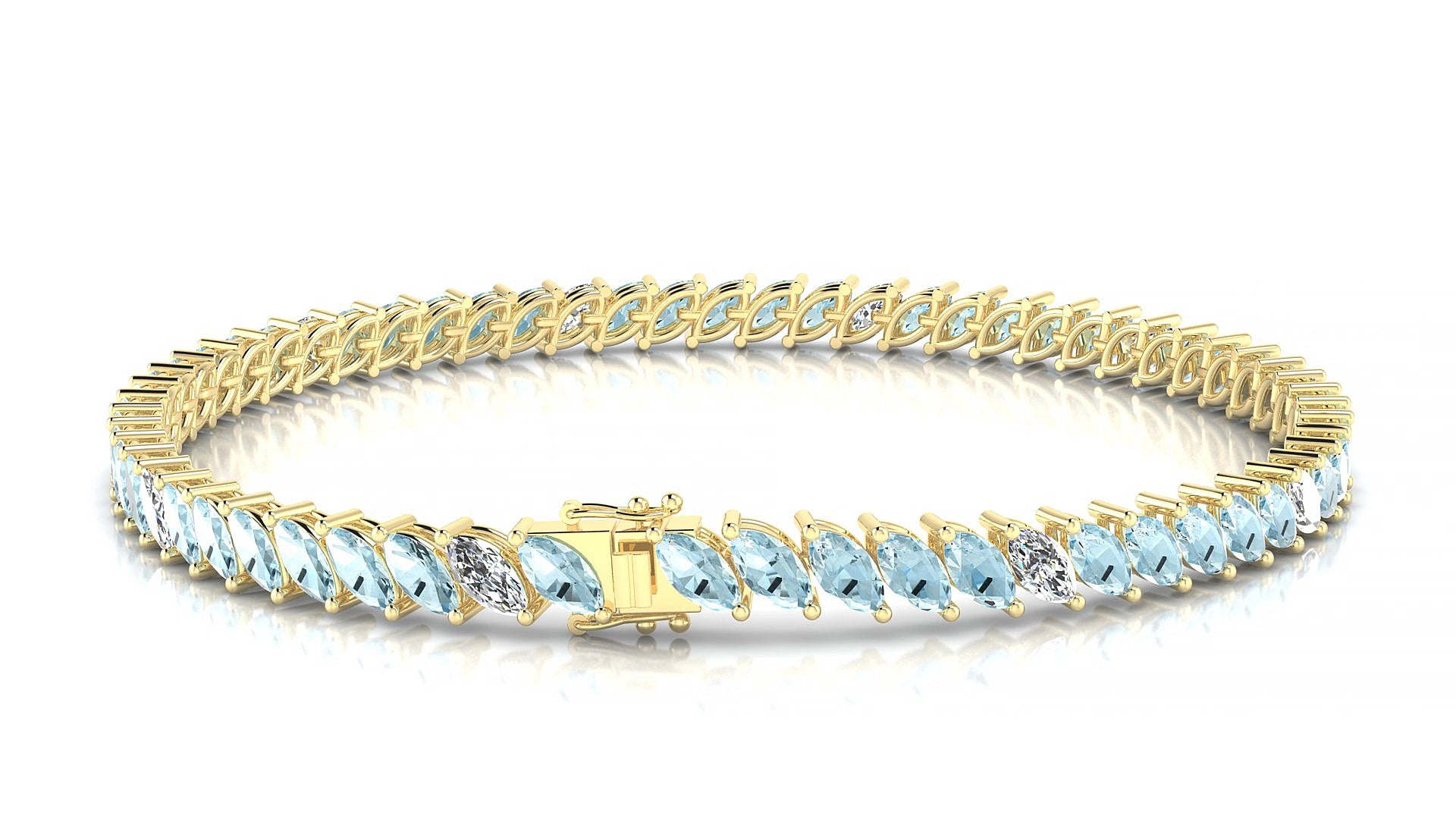 Venezia 5-1 | 18k Yellow Gold 5 x 2.5 mm Marquise Natural Aquamarine & Diamond 16 cm Tennis Bracelet