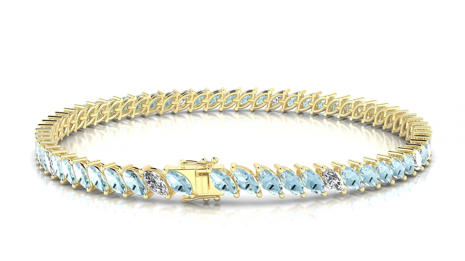 Venezia 5-1 | 18k Yellow Gold 5 x 2.5 mm Marquise Natural Aquamarine & Diamond Tennis Bracelet