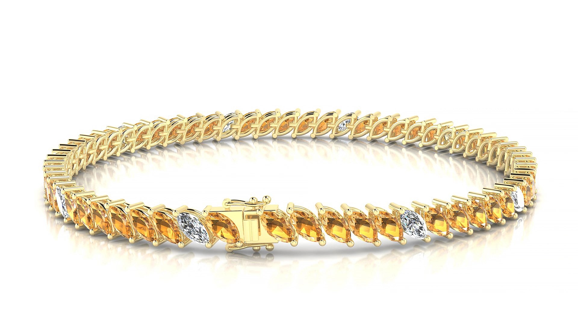 Venezia 5-1 | 18k Yellow Gold 5 x 2.5 mm Marquise Natural Citrine & Diamond 15 cm Tennis Bracelet