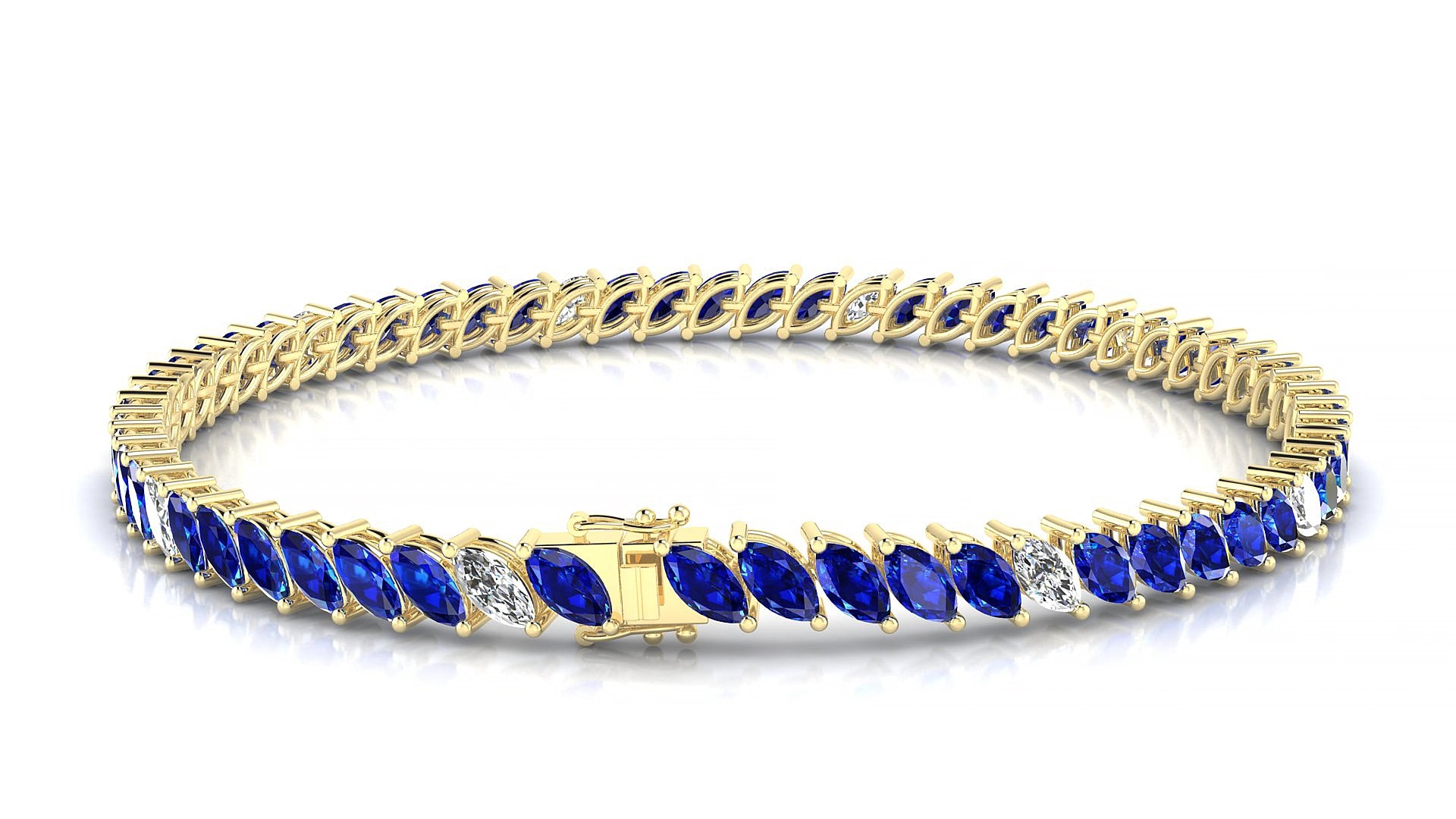 Venezia 5-1 | 18k Yellow Gold 5 x 2.5 mm Marquise Natural Sapphire & Diamond 19 cm Tennis Bracelet