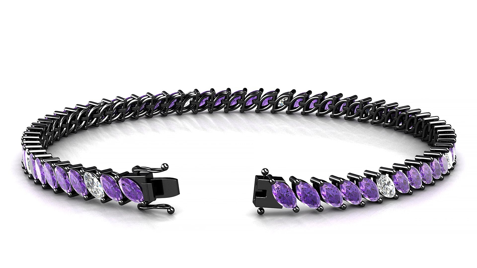Venezia 5-1 | 18k Black Gold 5 x 2.5 mm Marquise Natural Amethyst & Diamond 17 cm Tennis Bracelet