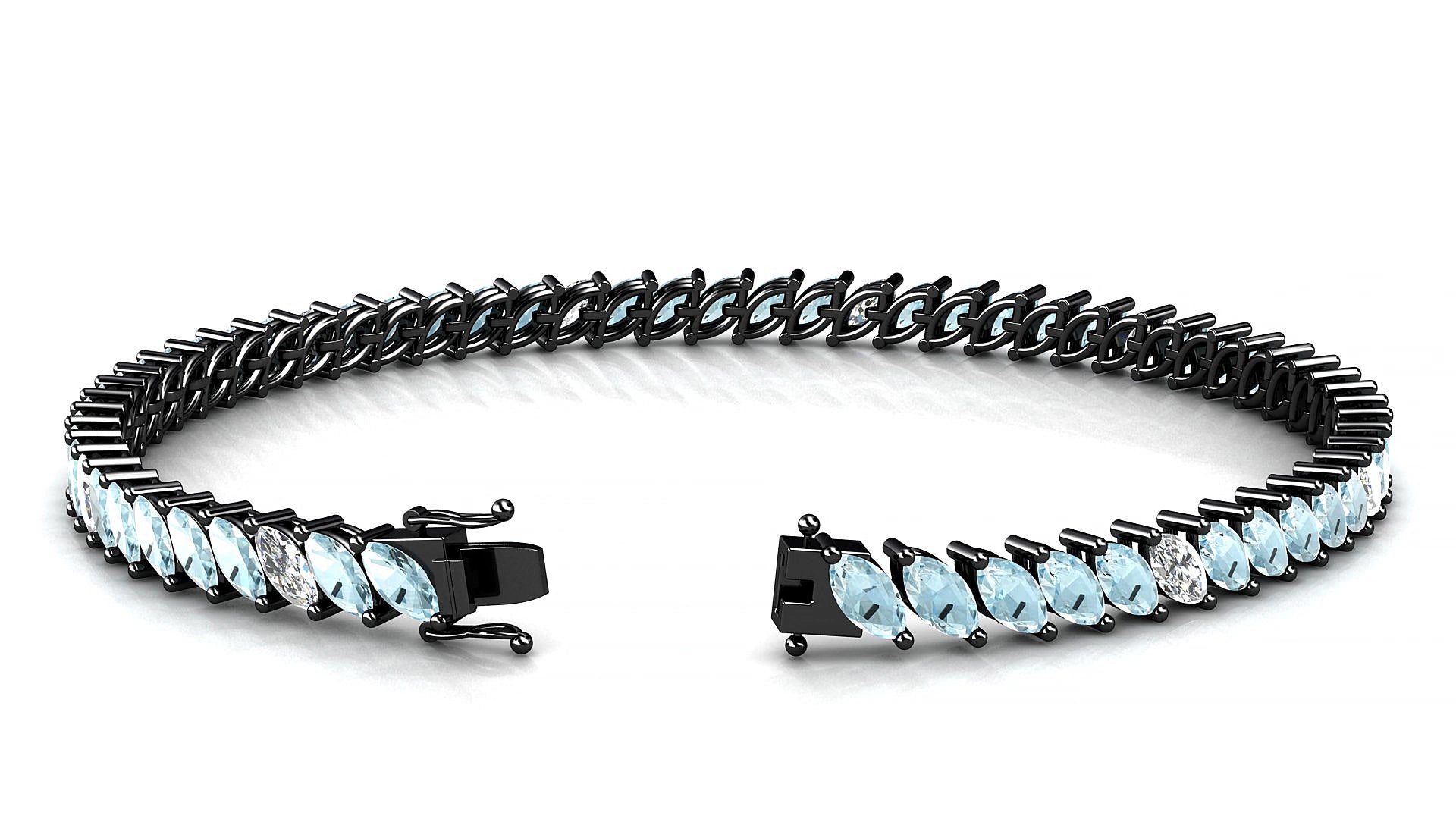 Venezia 5-1 | 18k Black Gold 5 x 2.5 mm Marquise Natural Aquamarine & Diamond 20 cm Tennis Bracelet