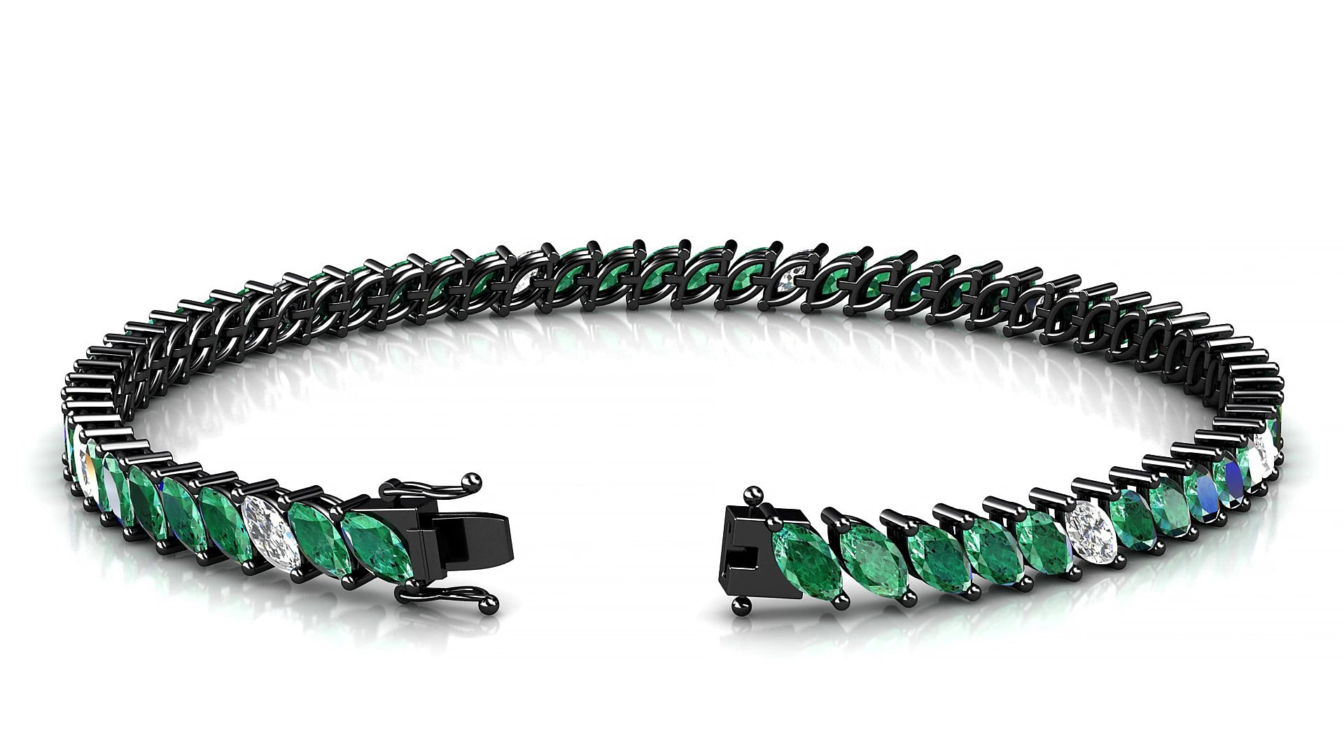 Venezia 5-1 | 18k Black Gold 5 x 2.5 mm Marquise Natural Emerald & Diamond 15 cm Tennis Bracelet