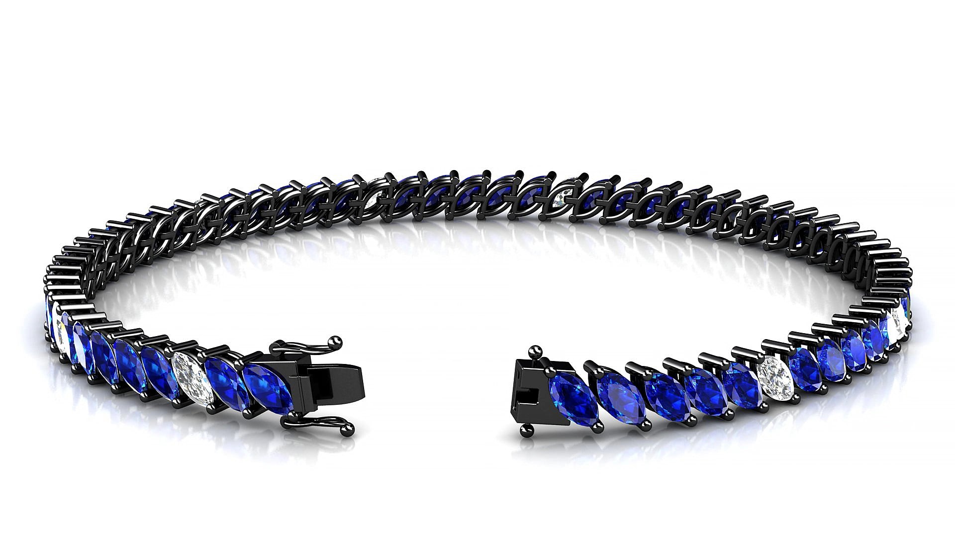 Venezia 5-1 | 18k Black Gold 5 x 2.5 mm Marquise Natural Sapphire & Diamond 16 cm Tennis Bracelet