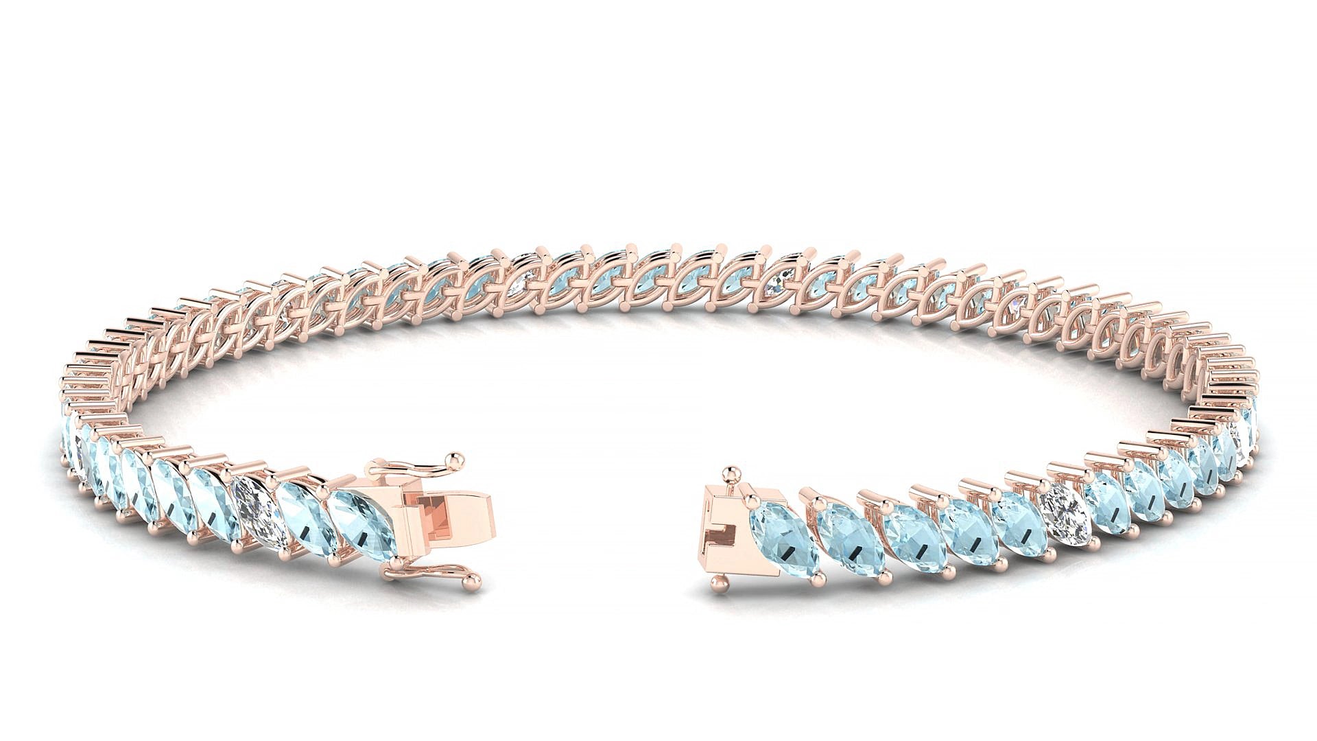 Venezia 5-1 | 18k Rose Gold 5 x 2.5 mm Marquise Natural Aquamarine & Diamond 16 cm Tennis Bracelet